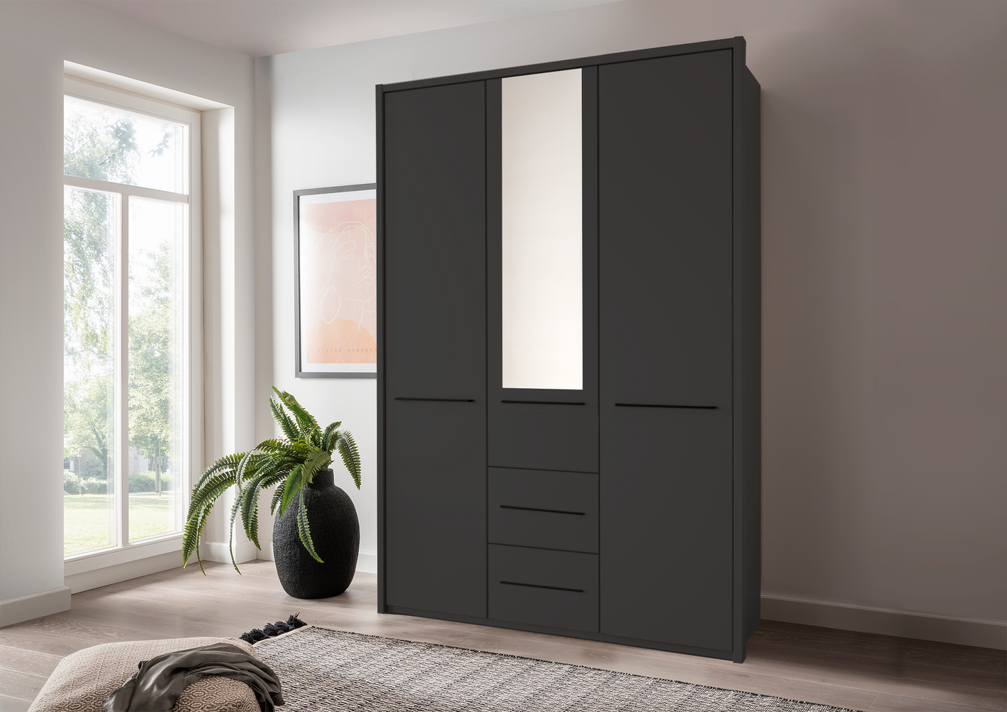 Cairo 3 Door Wardrobe Graphite 150cm