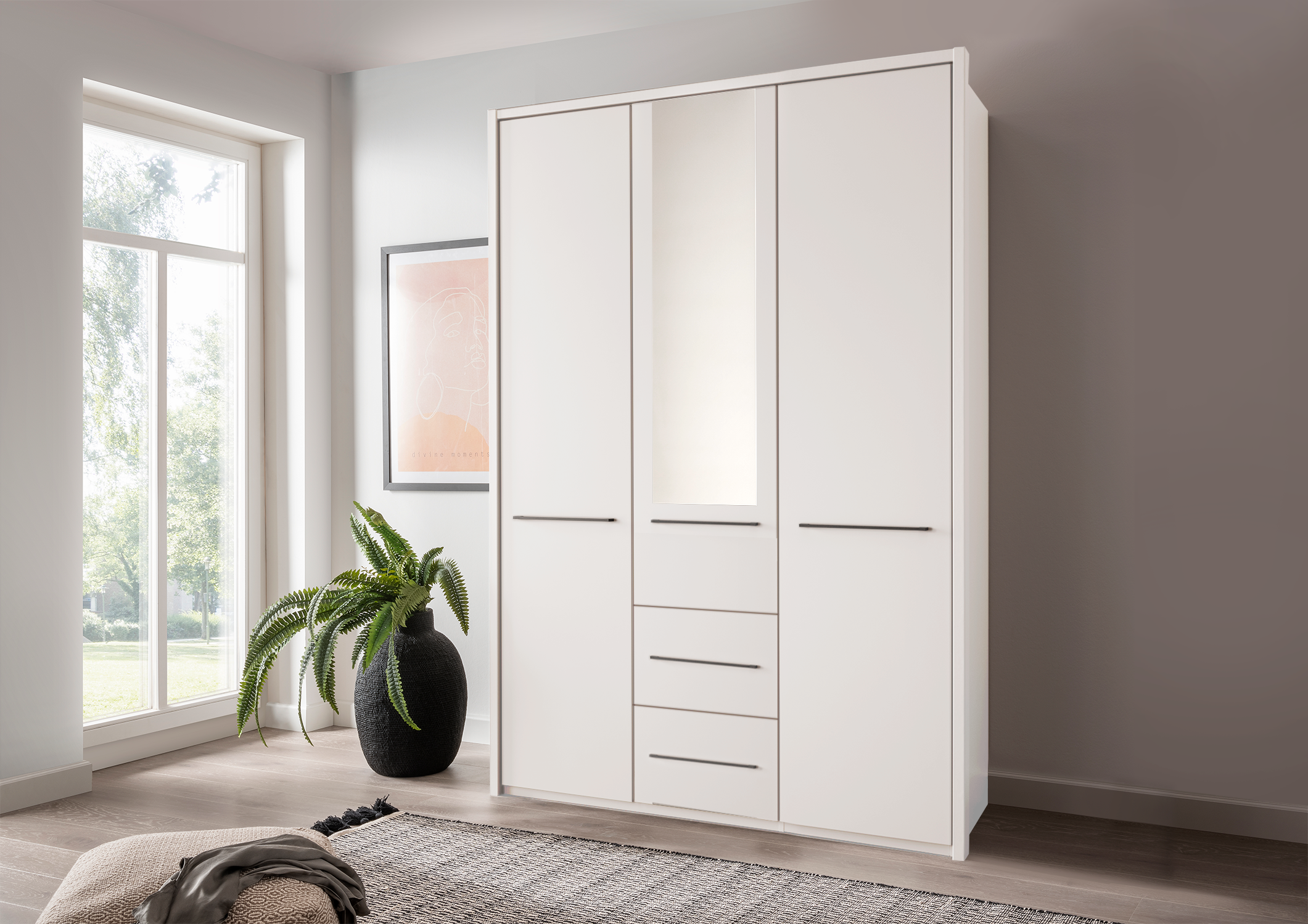 Cairo 3 Door Wardrobe White 150cm
