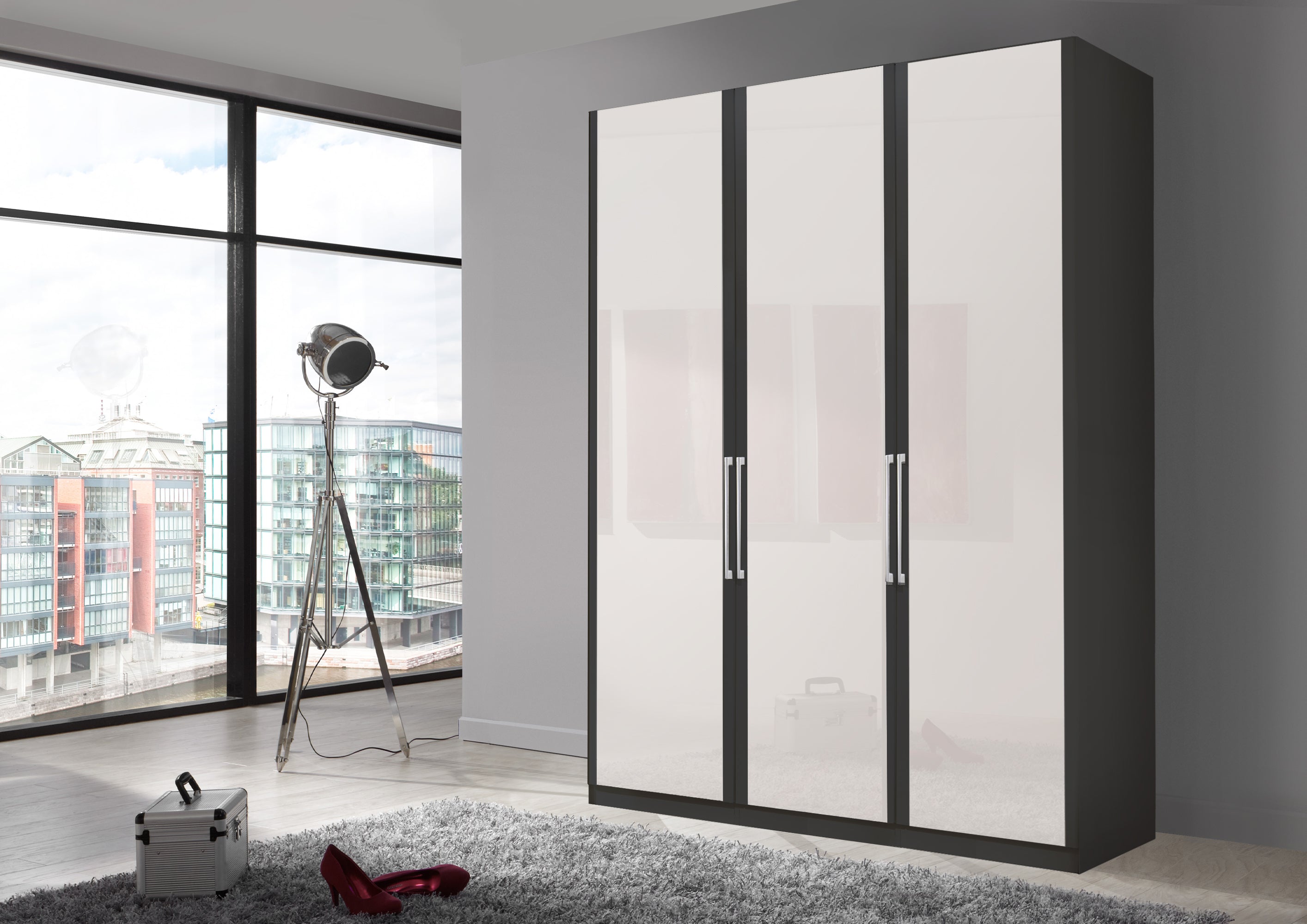 Bermuda Hinged 3 Door Wardrobe Glass White 150cm