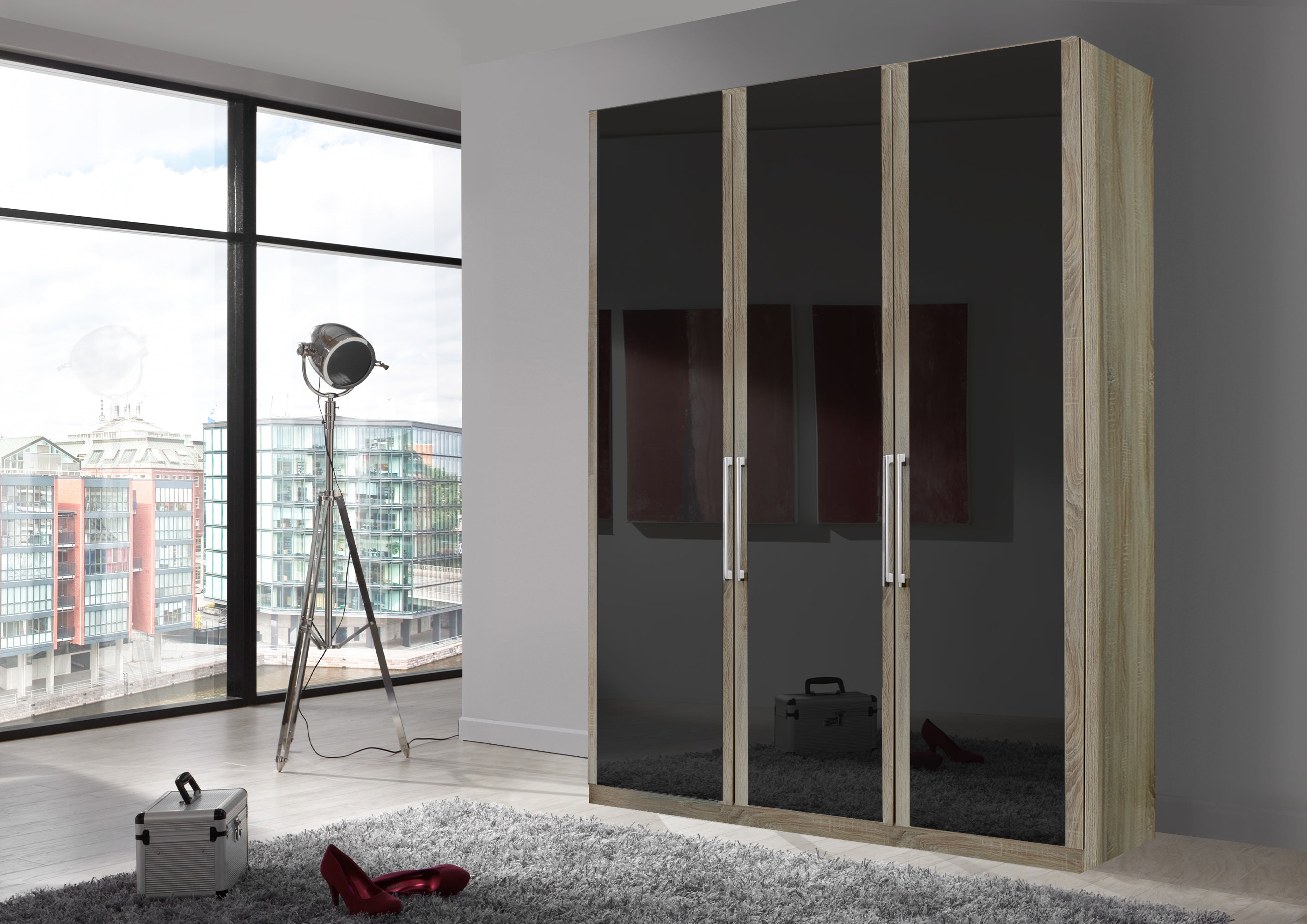 Bermuda Hinged 3 Door Wardrobe Glass Graphite 150cm