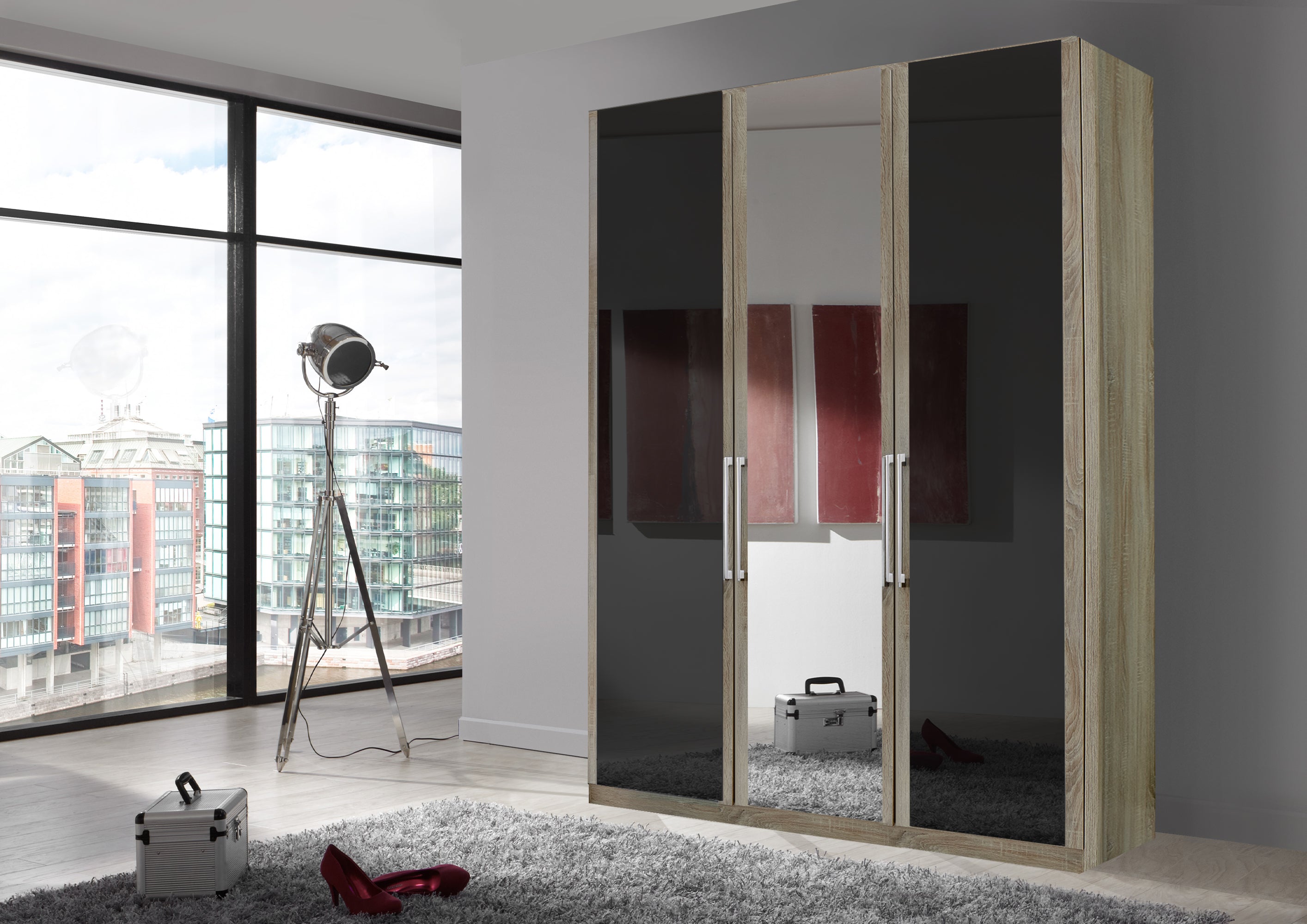 Bermuda Hinged 3 Door Wardrobe Glass Graphite 150cm
