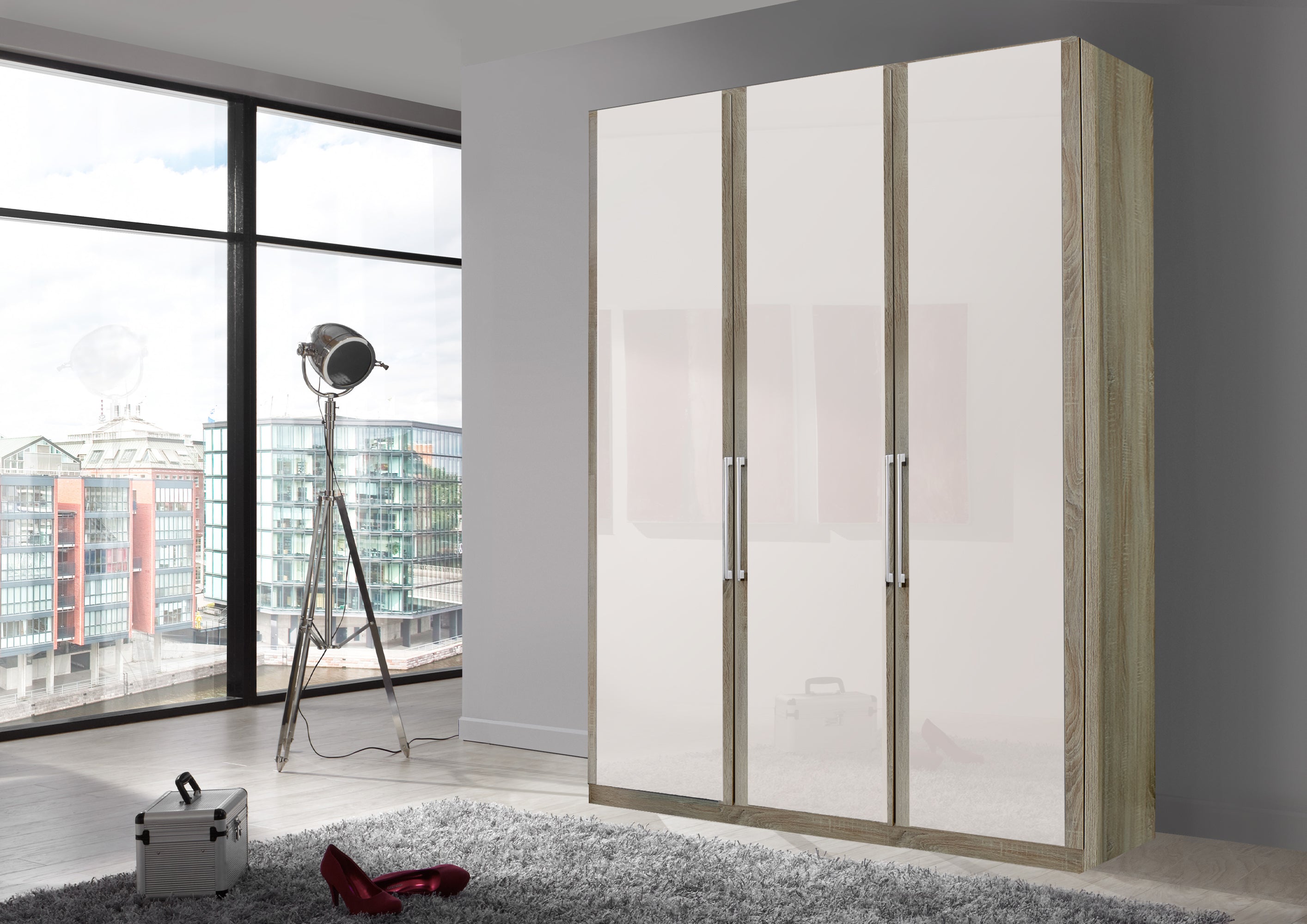 Bermuda Hinged 3 Door Wardrobe Glass White 150cm