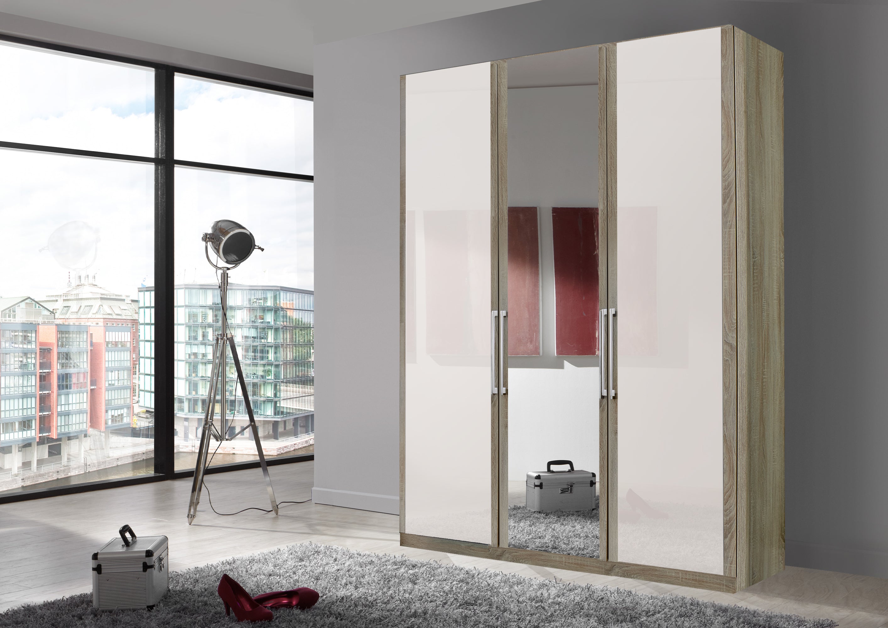 Bermuda Hinged 3 Door Wardrobe Glass White 150cm