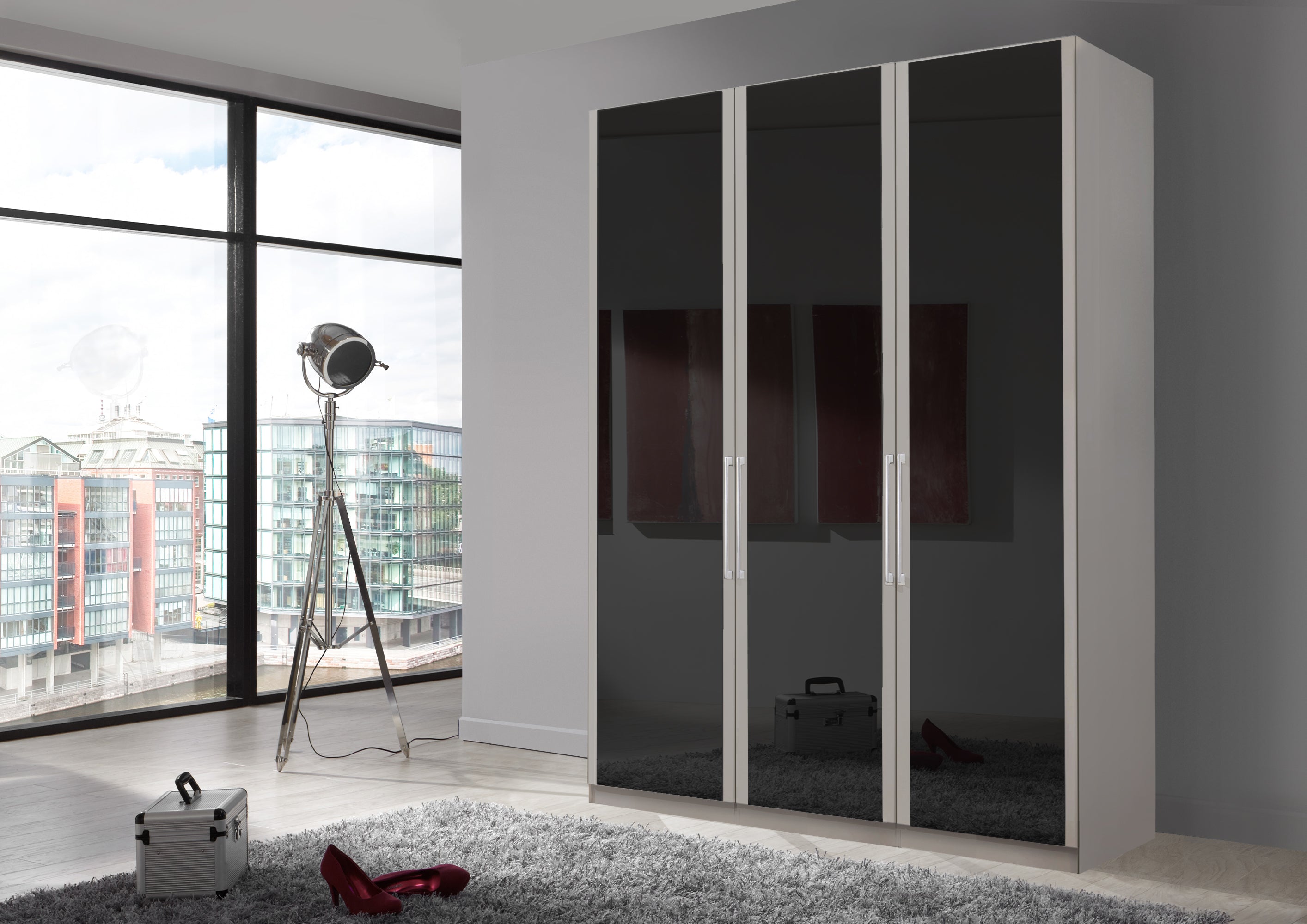 Bermuda Hinged 3 Door Wardrobe Glass Graphite 150cm