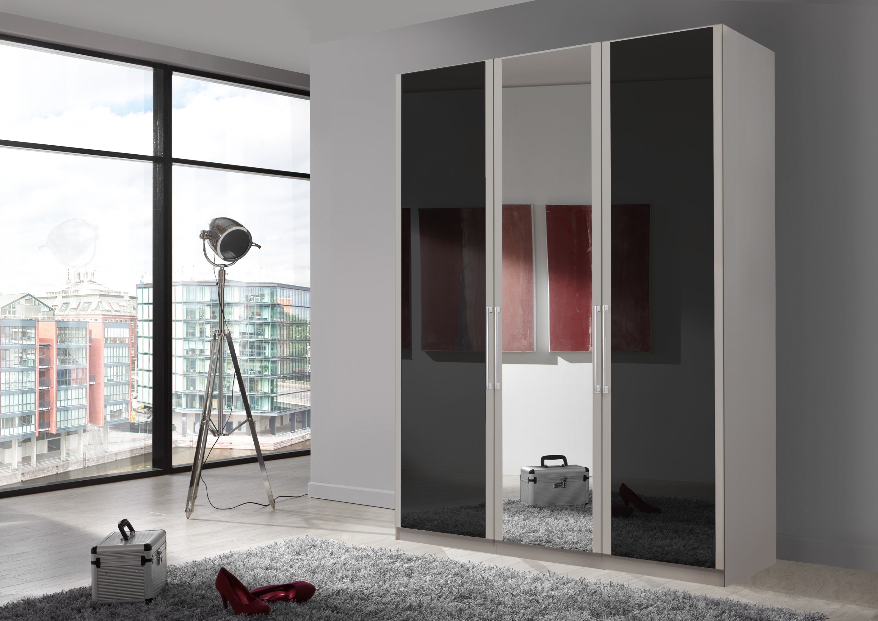 Bermuda Hinged 3 Door Wardrobe Glass Graphite 150cm