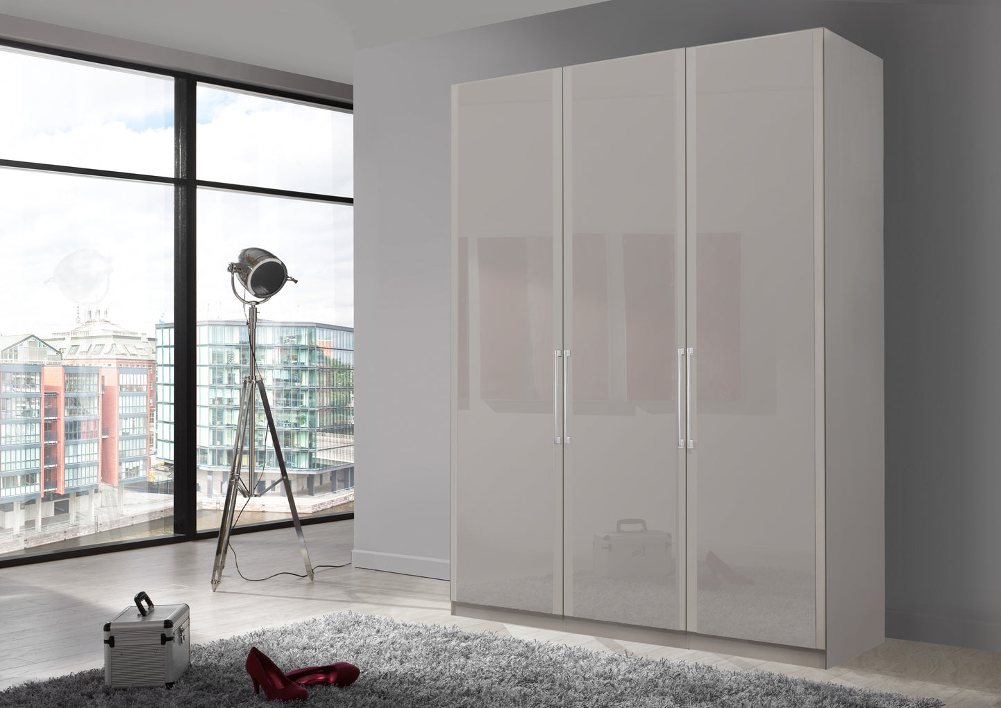 Bermuda Hinged 3 Door Wardrobe Glass Pebble Grey 150cm