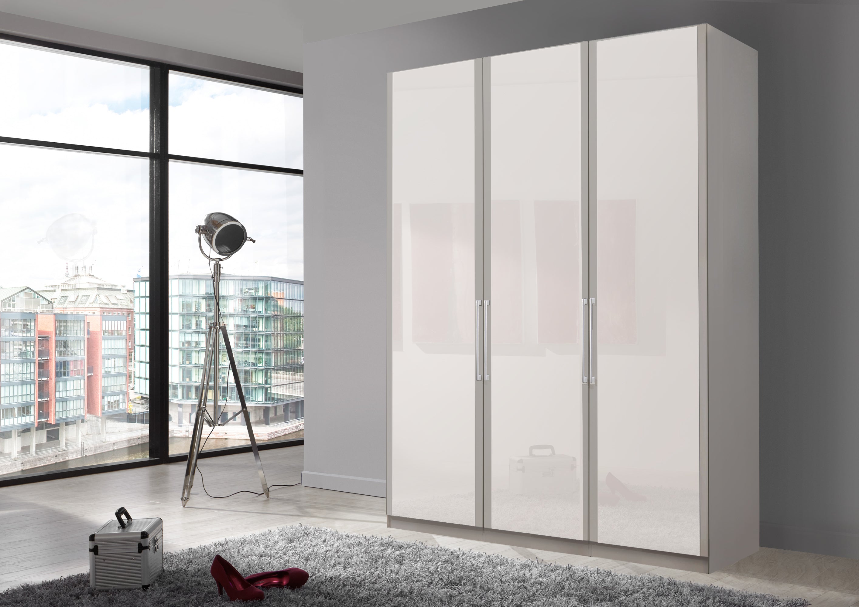 Bermuda Hinged 3 Door Wardrobe Glass White 150cm