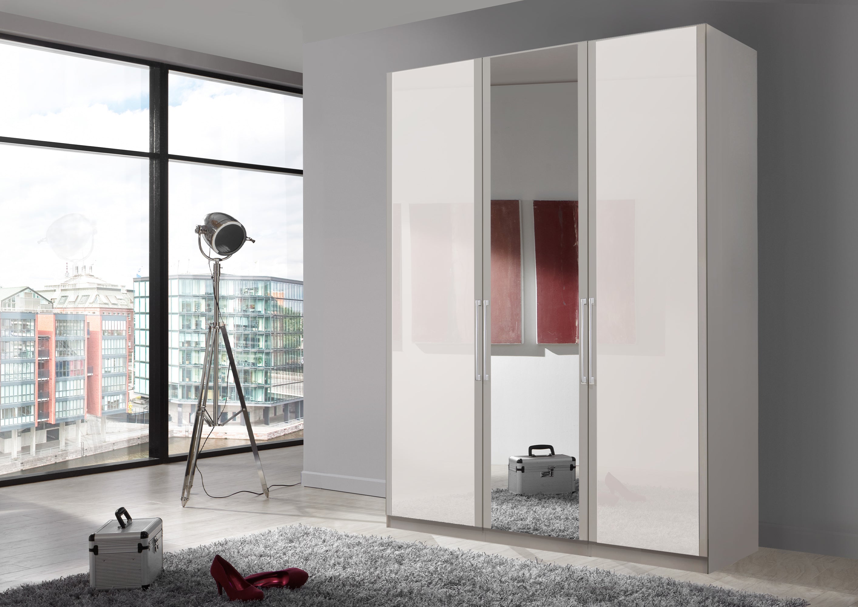Bermuda Hinged 3 Door Wardrobe Glass White 150cm