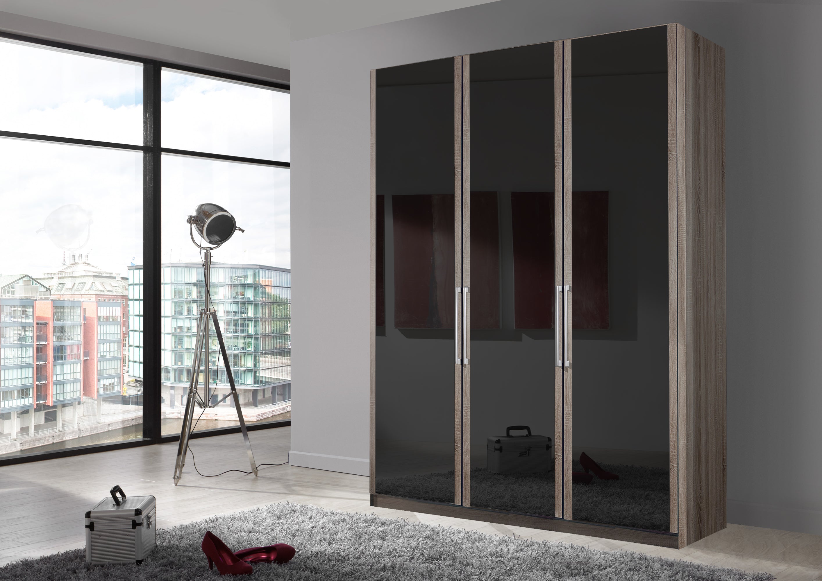 Bermuda Hinged 3 Door Wardrobe Glass Graphite 150cm