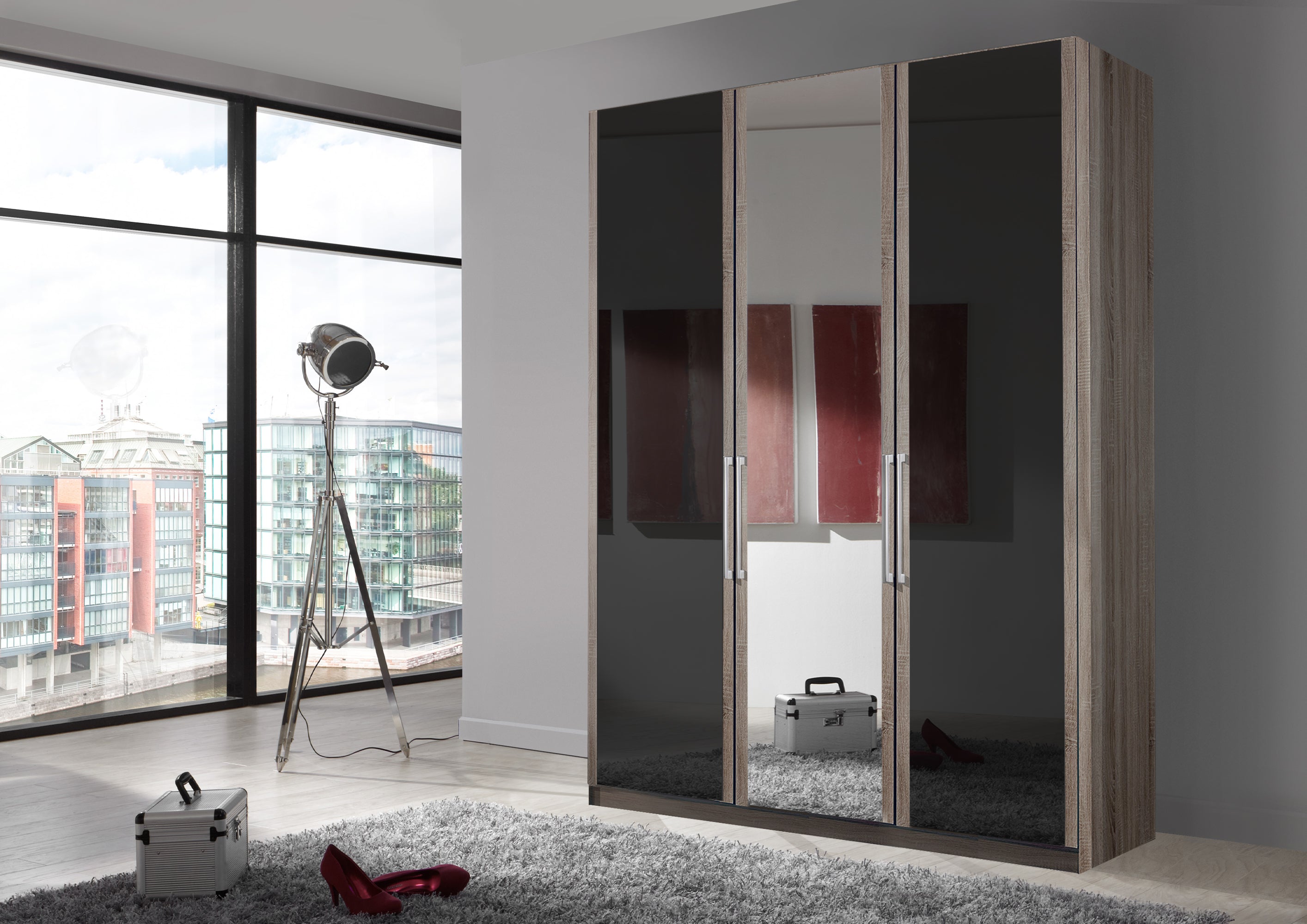 Bermuda Hinged 3 Door Wardrobe Glass Graphite 150cm