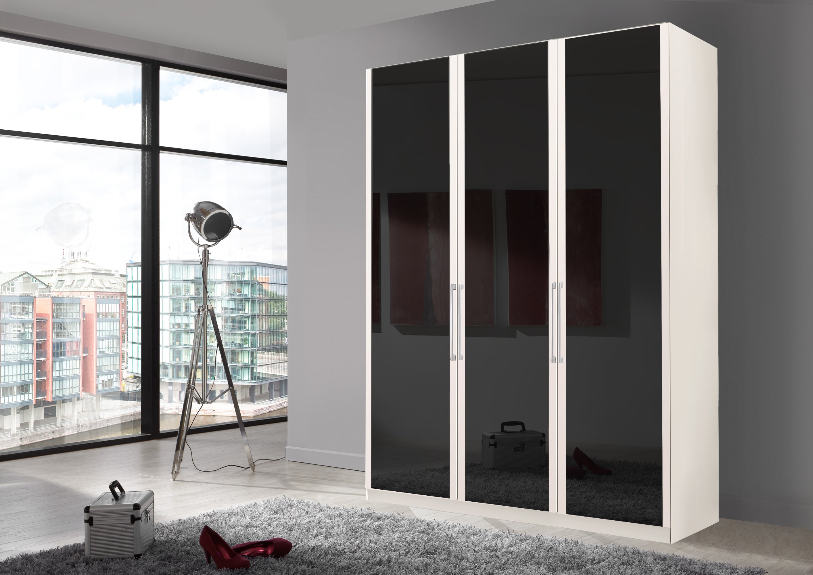 Bermuda Hinged 3 Door Wardrobe Glass Graphite 150cm