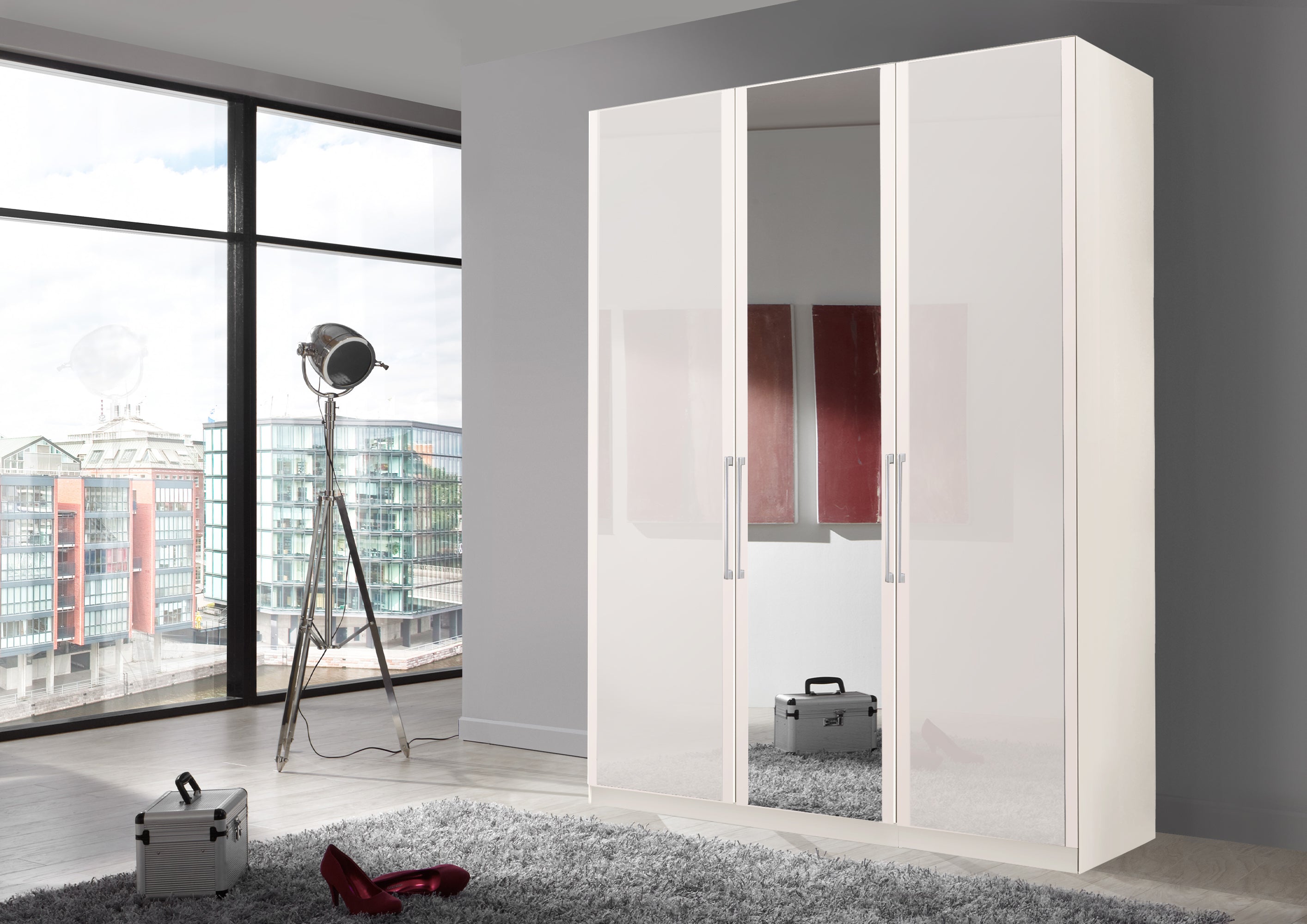 Bermuda Hinged 3 Door Wardrobe Glass White 150cm