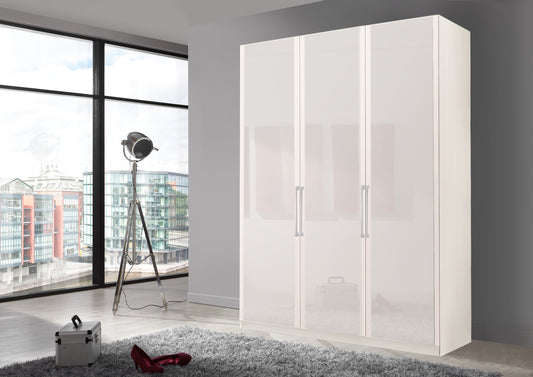 Bermuda Hinged 3 Door Wardrobe Glass White 150cm