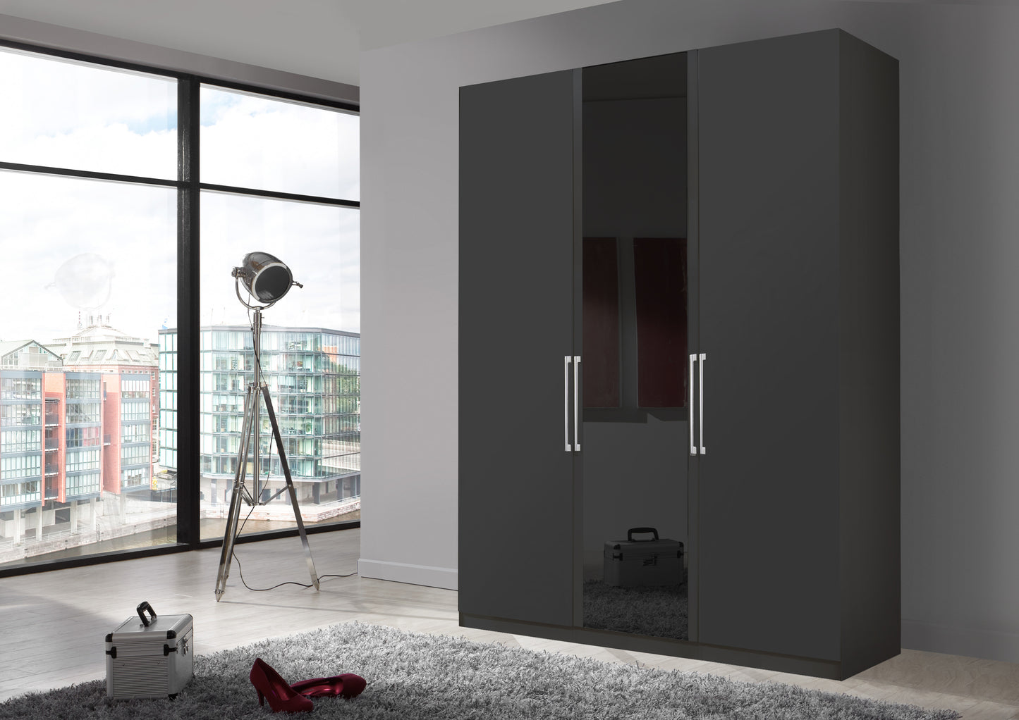 Bermuda Hinged 3 Door Wardrobe Matte Graphite 150cm