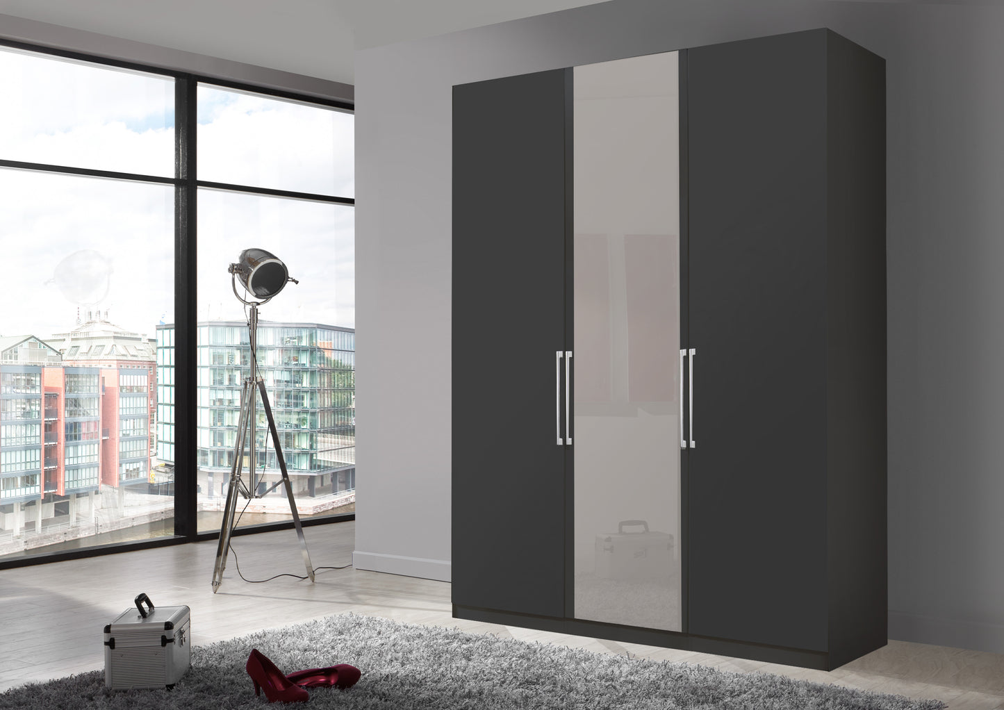 Bermuda Hinged 3 Door Wardrobe Matte Graphite 150cm