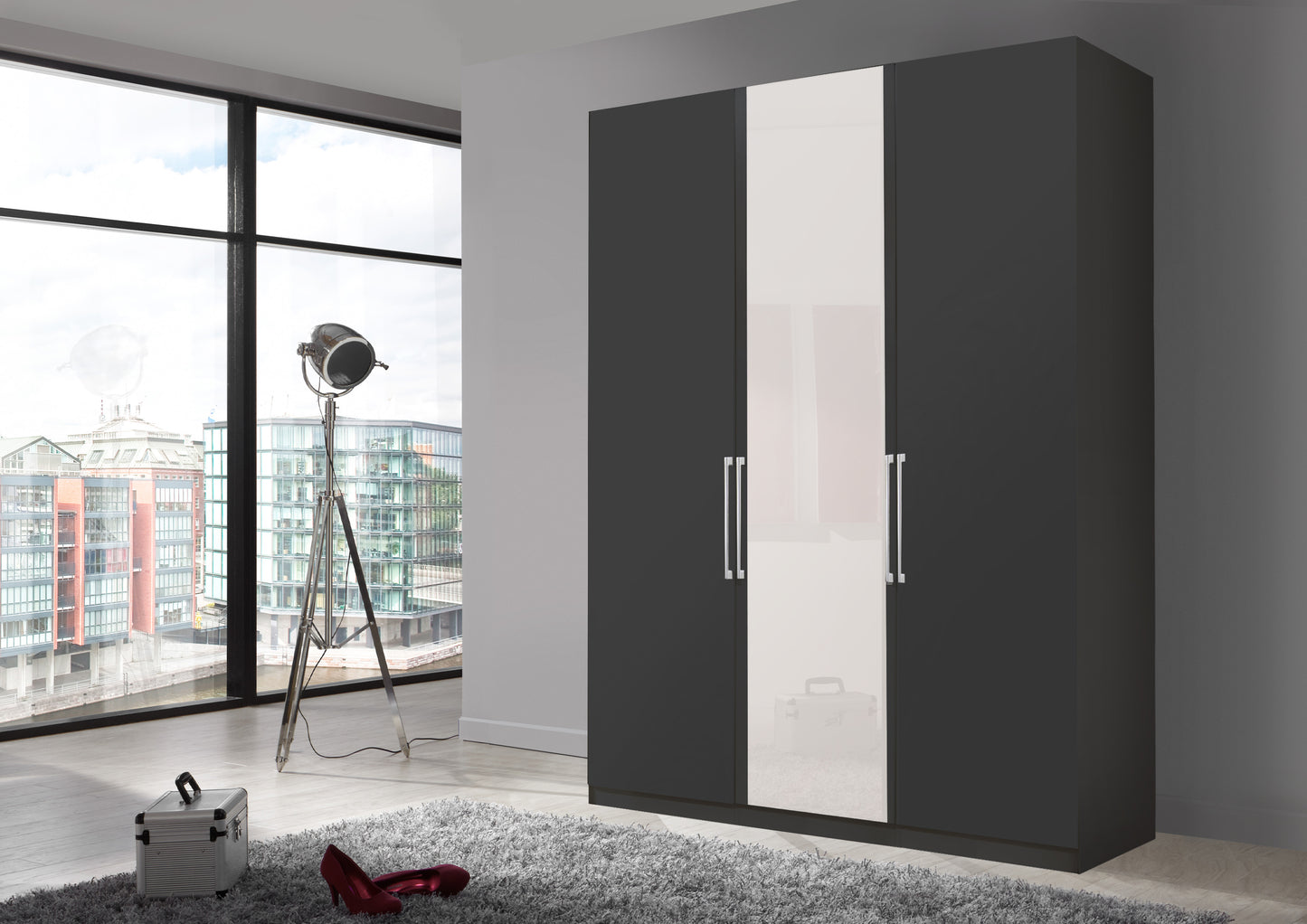 Bermuda Hinged 3 Door Wardrobe Matte Graphite 150cm