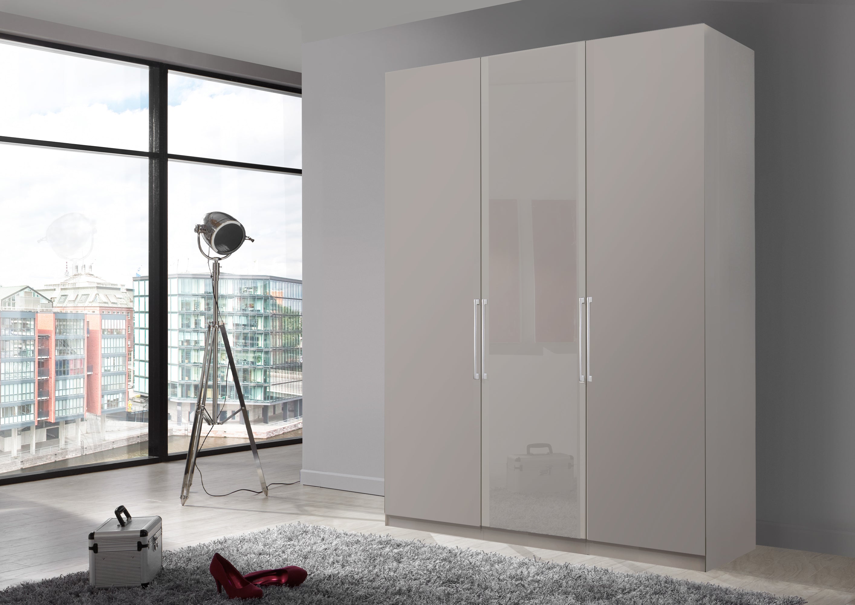 Bermuda Hinged 3 Door Wardrobe Matte Pebble Grey 150cm