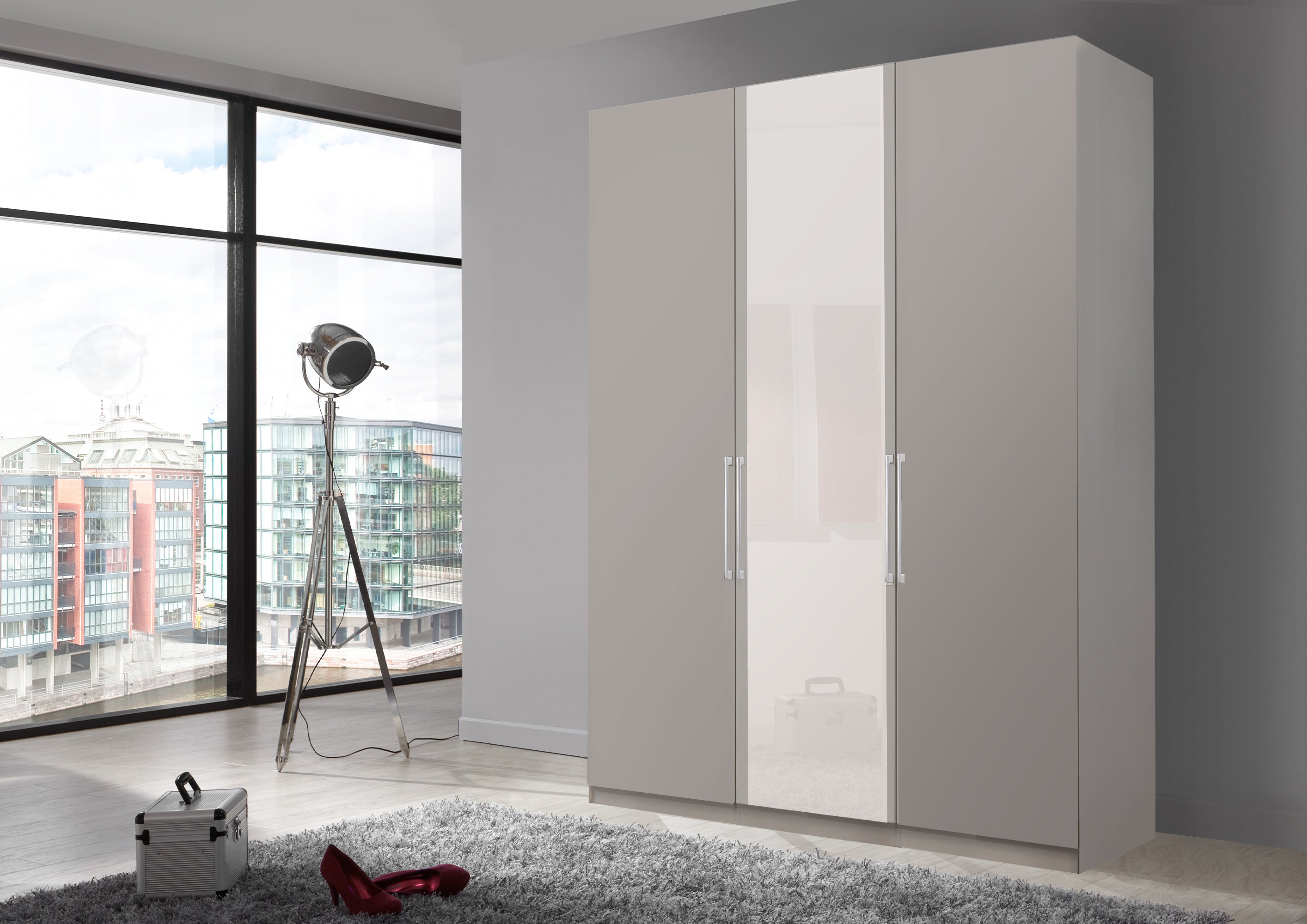 Bermuda Hinged 3 Door Wardrobe Matte Pebble Grey 150cm