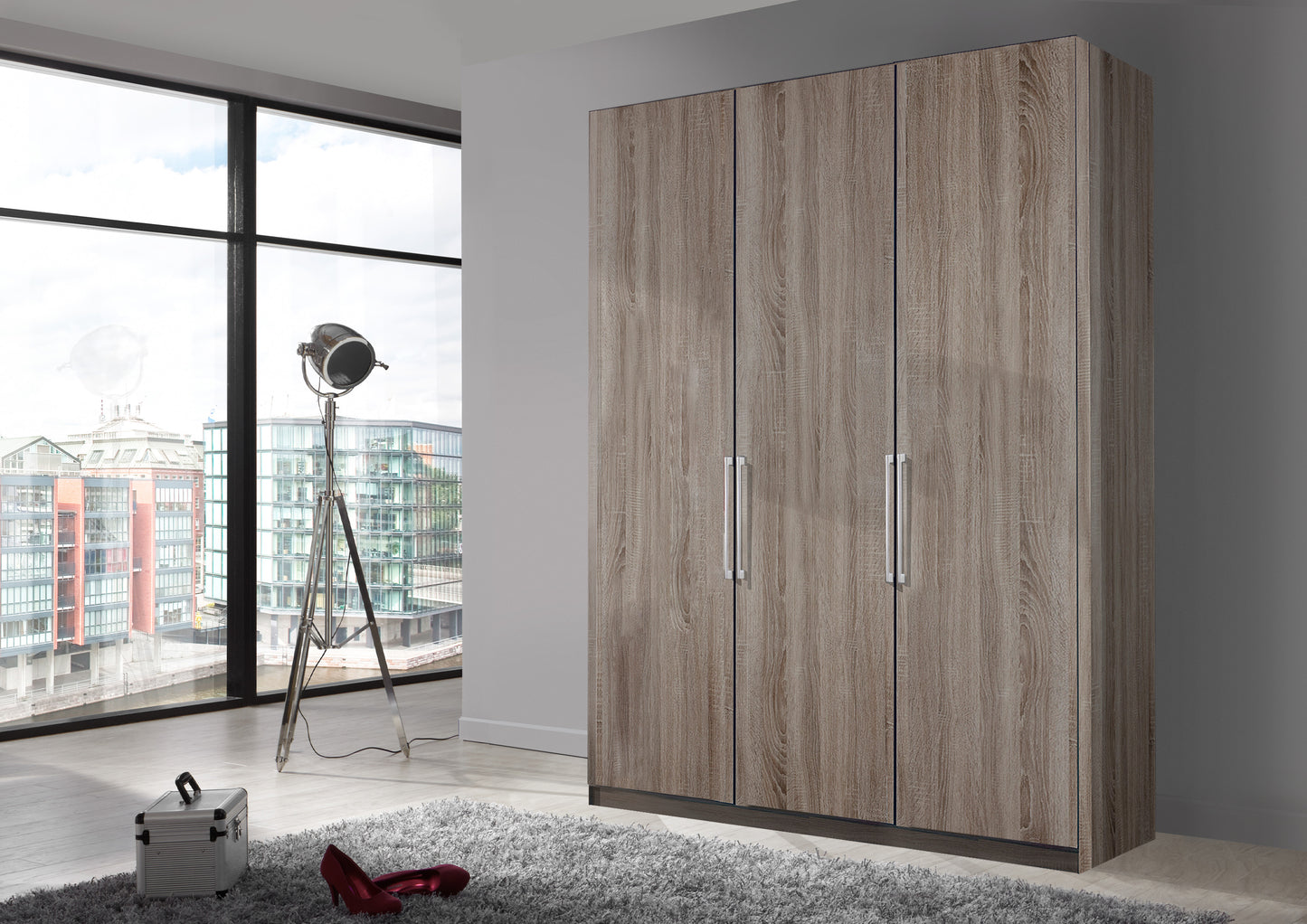 Bermuda Hinged 3 Door Wardrobe Dark Rustic Oak 150cm