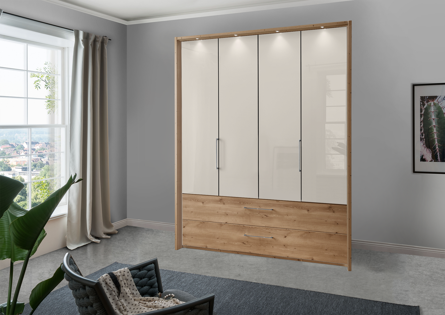 Munich 4 Door Wardrobe Glass Champagne with Drawers 200 cm