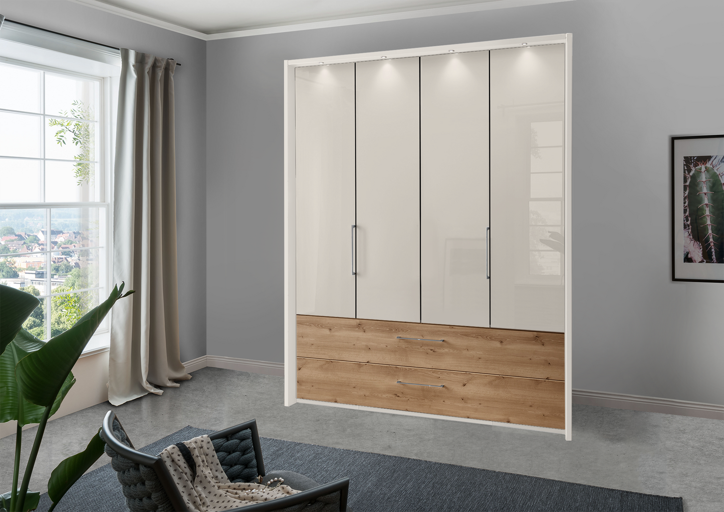 Munich 4 Door Wardrobe Glass Champagne with Drawers 200 cm