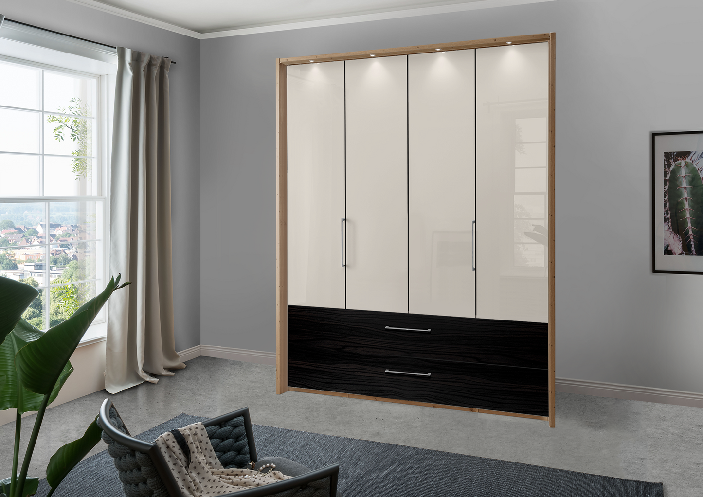 Munich 4 Door Wardrobe Glass Champagne with Drawers 200 cm