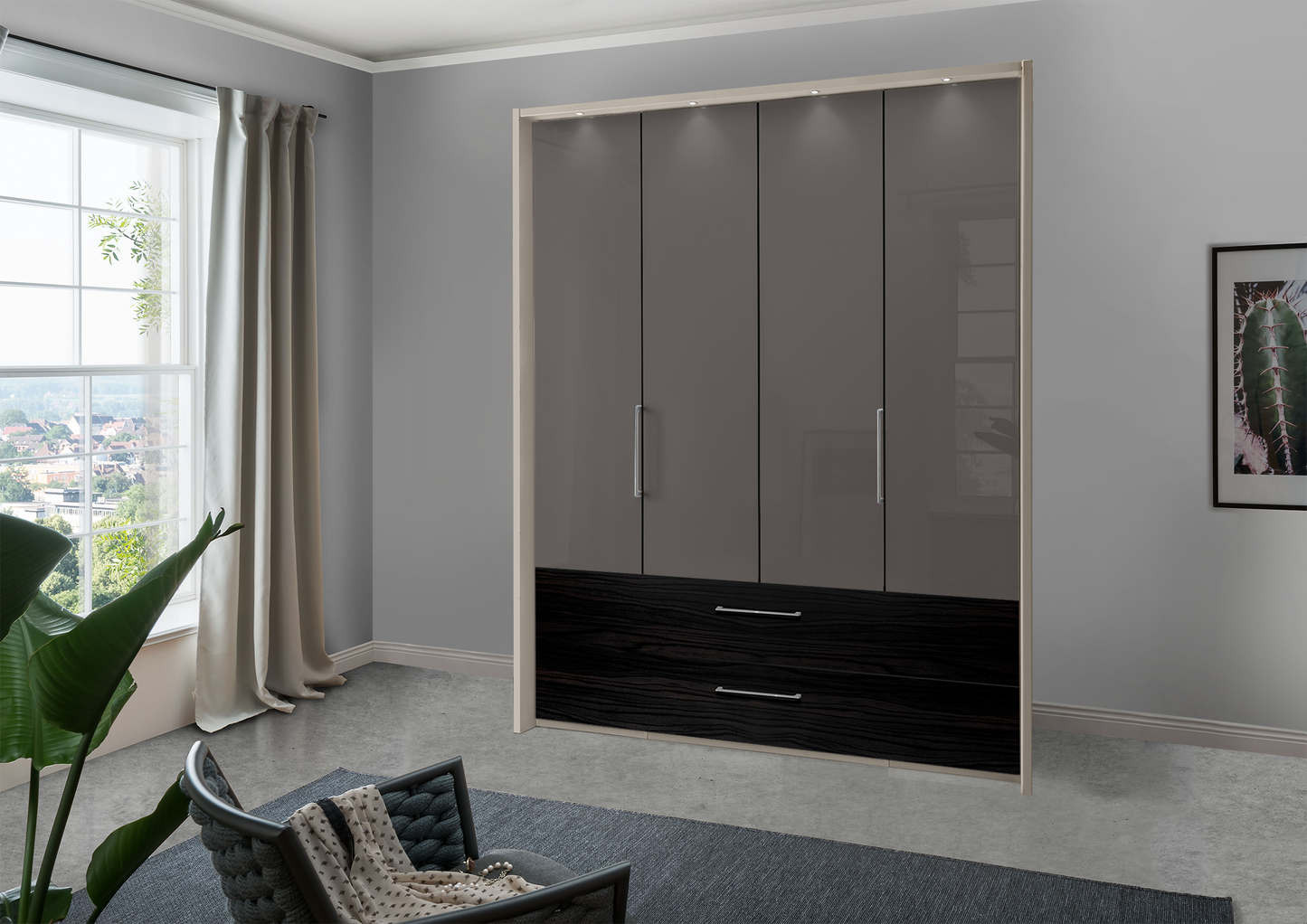 Munich 4 Door Wardrobe Glass Havana with Drawers 200 cm