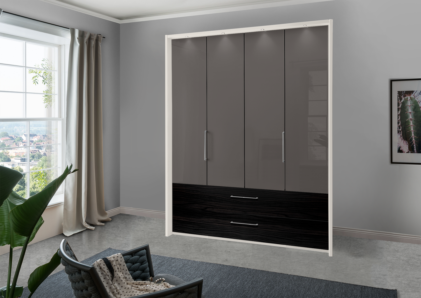 Munich 4 Door Wardrobe Glass Havana with Drawers 200 cm