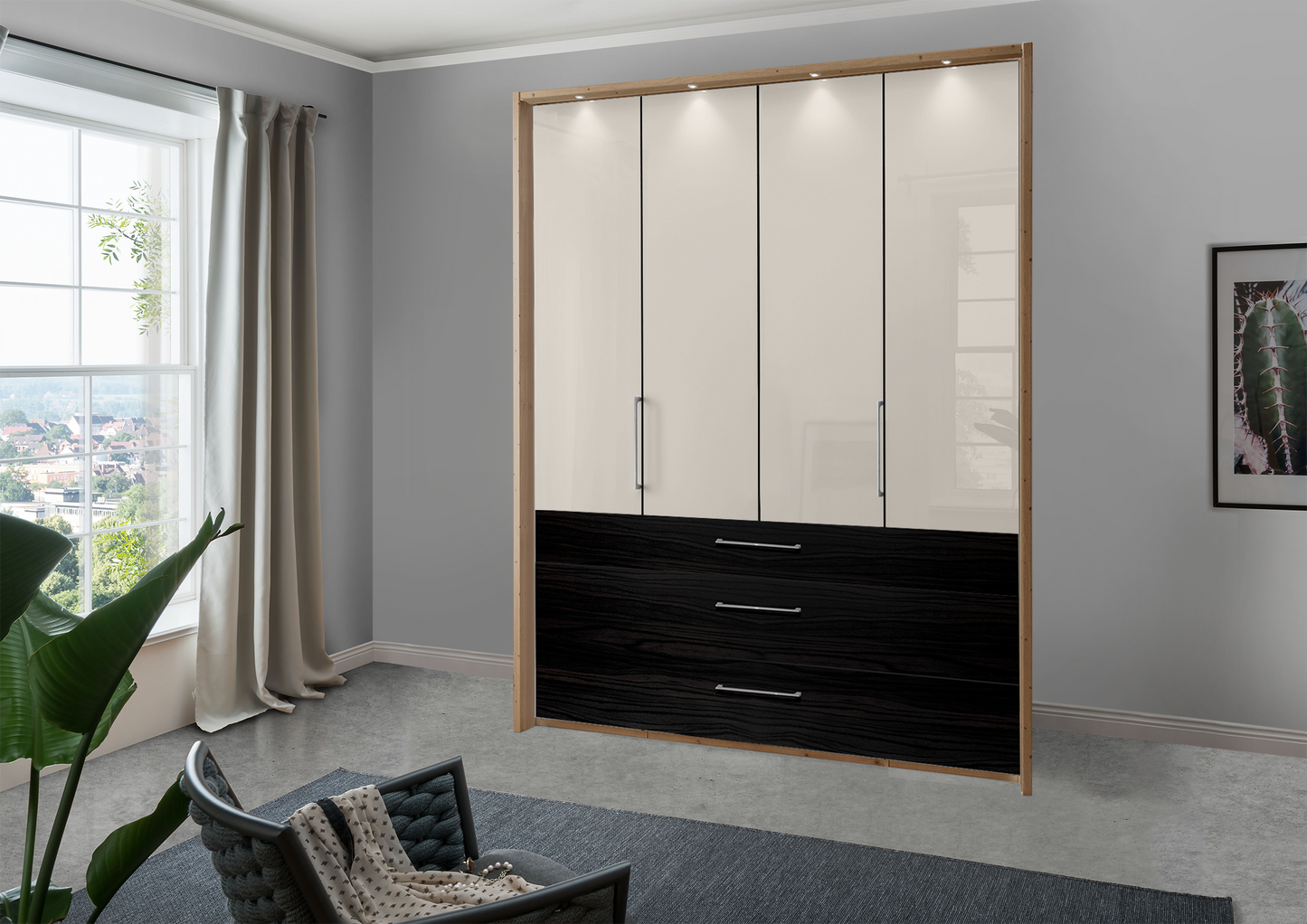 Munich 4 Door Wardrobe Glass Champagne with Drawers 200 cm