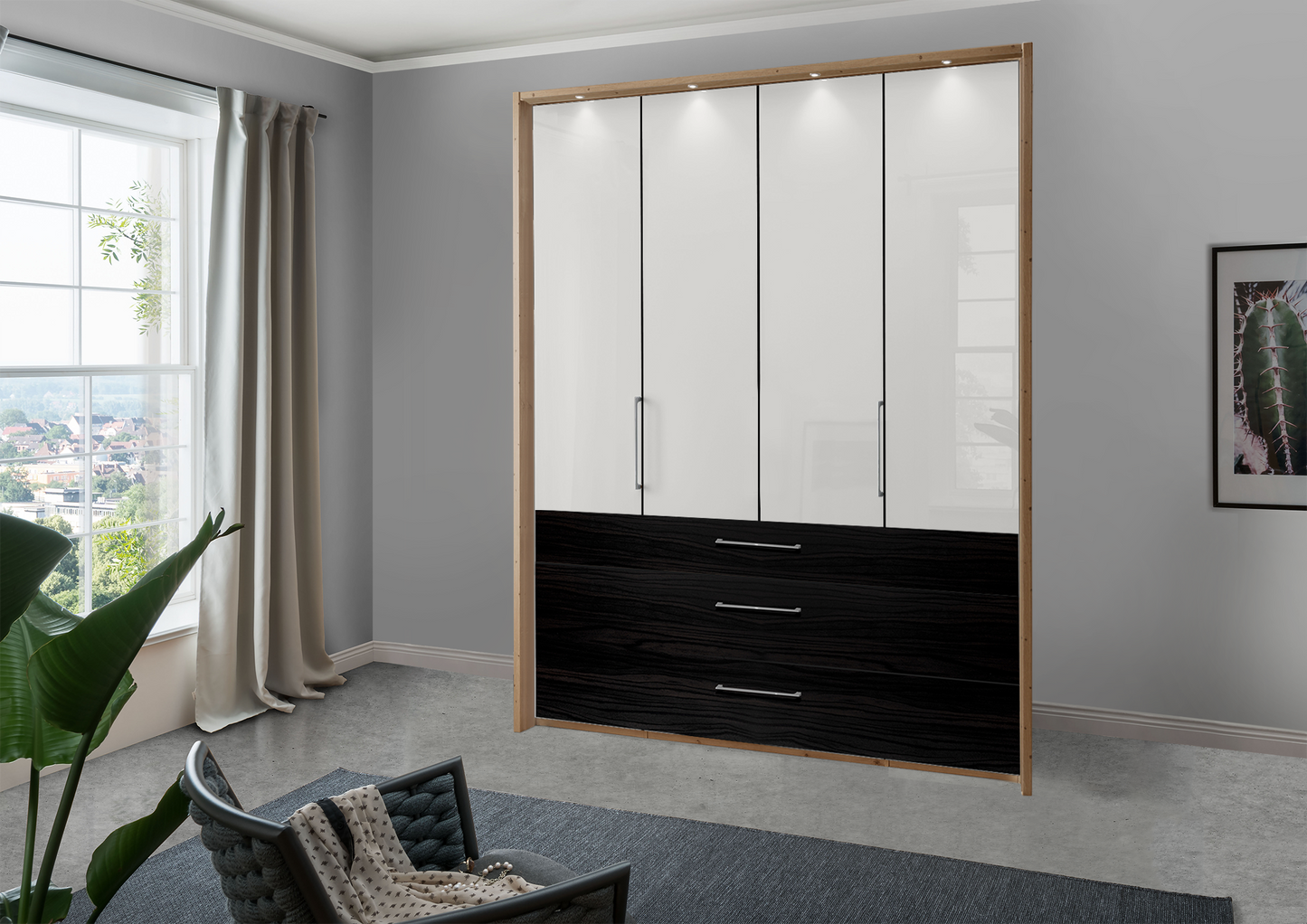 Munich 4 Door Wardrobe Glass White with Drawers 200 cm