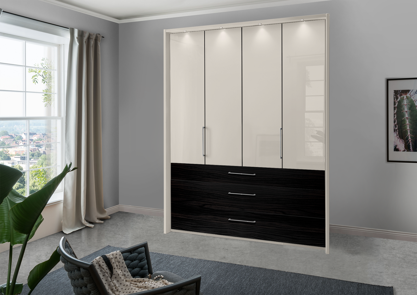 Munich 4 Door Wardrobe Glass Champagne with Drawers 200 cm