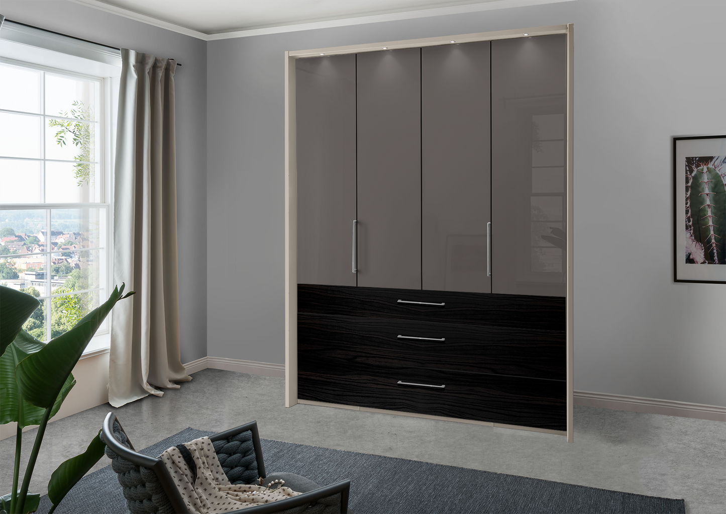 Munich 4 Door Wardrobe Glass Havana with Drawers 200 cm