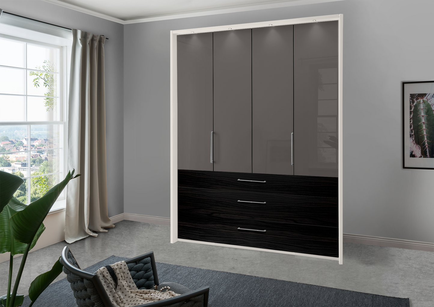 Munich 4 Door Wardrobe Glass Havana with Drawers 200 cm