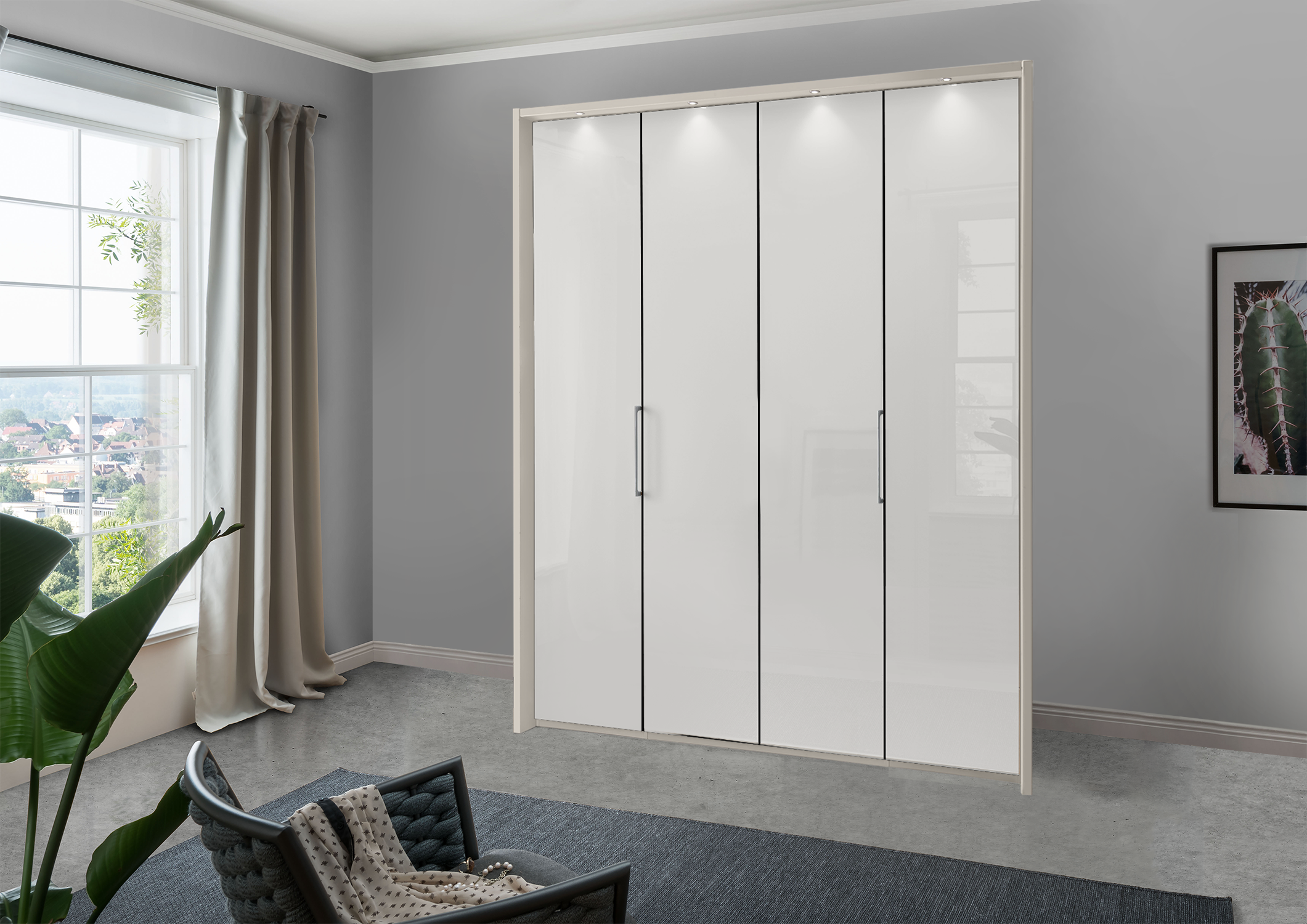 Munich 4 Door Wardrobe Glass White 200 cm