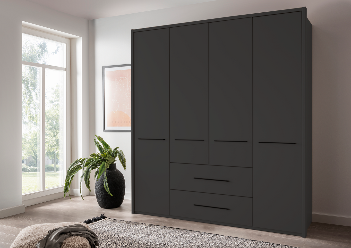 Cairo 4 Door Wardrobe Graphite 200cm