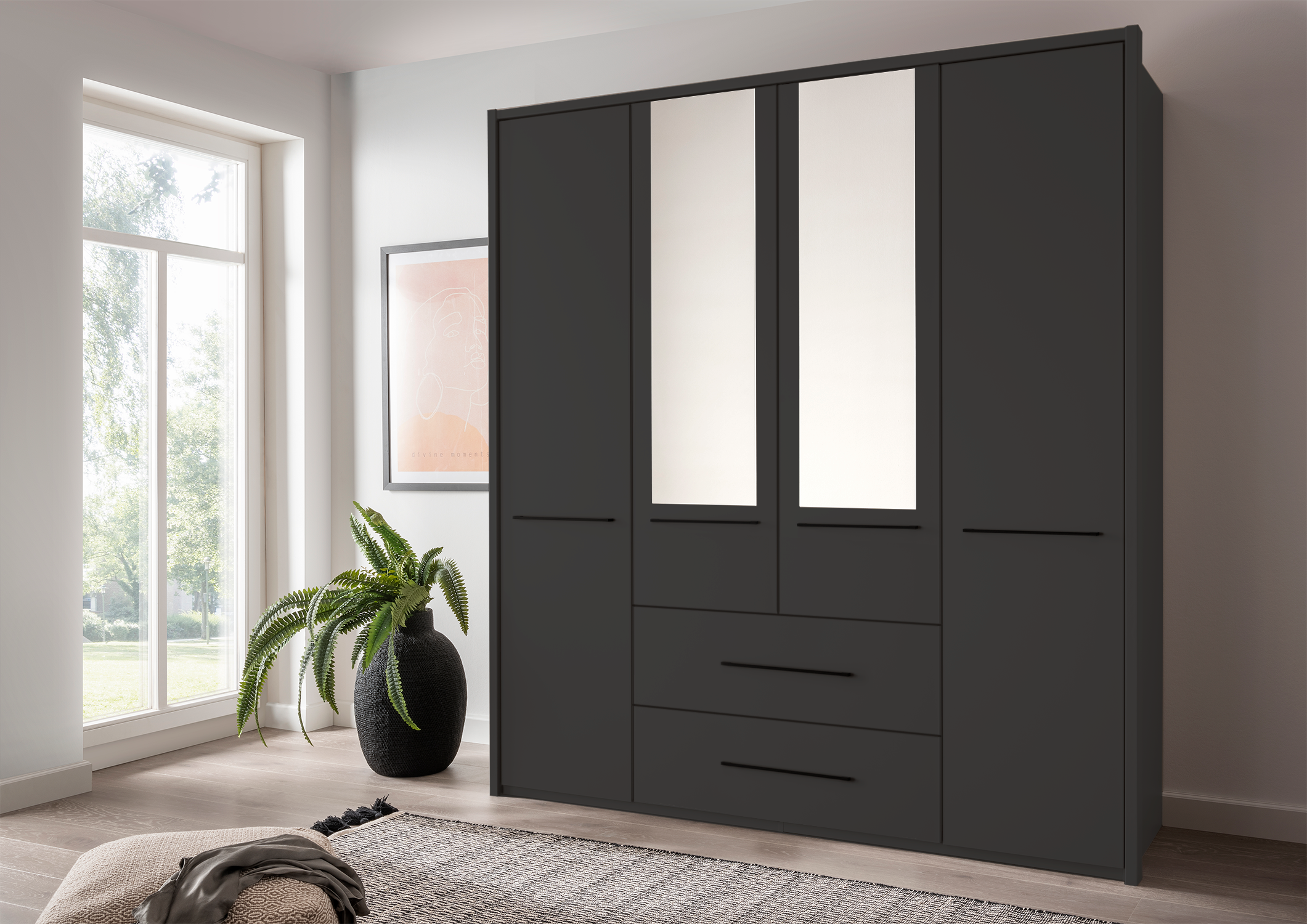 Cairo 4 Door Wardrobe Graphite 200cm