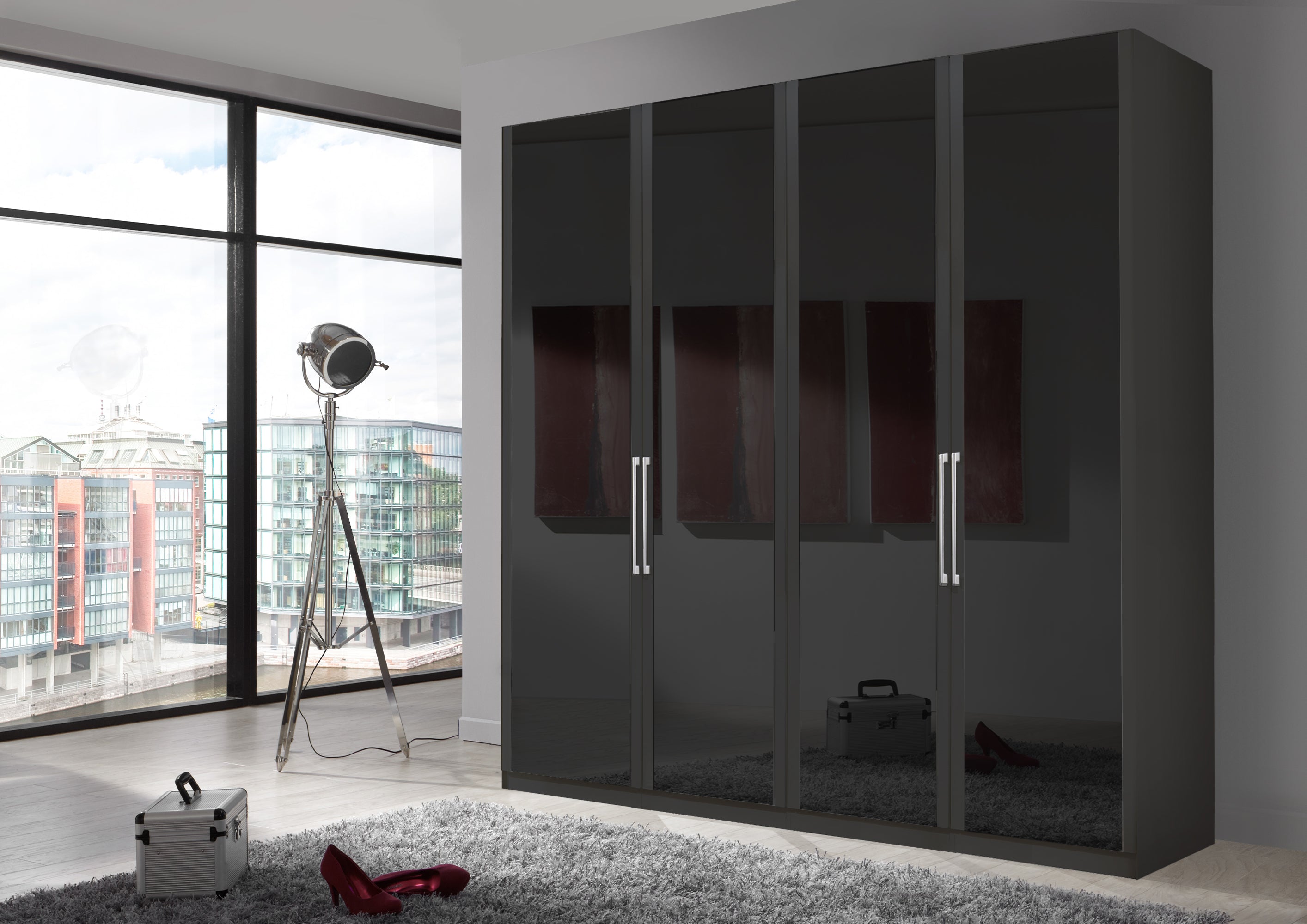Bermuda Hinged 4 Door Wardrobe Glass Graphite 200cm