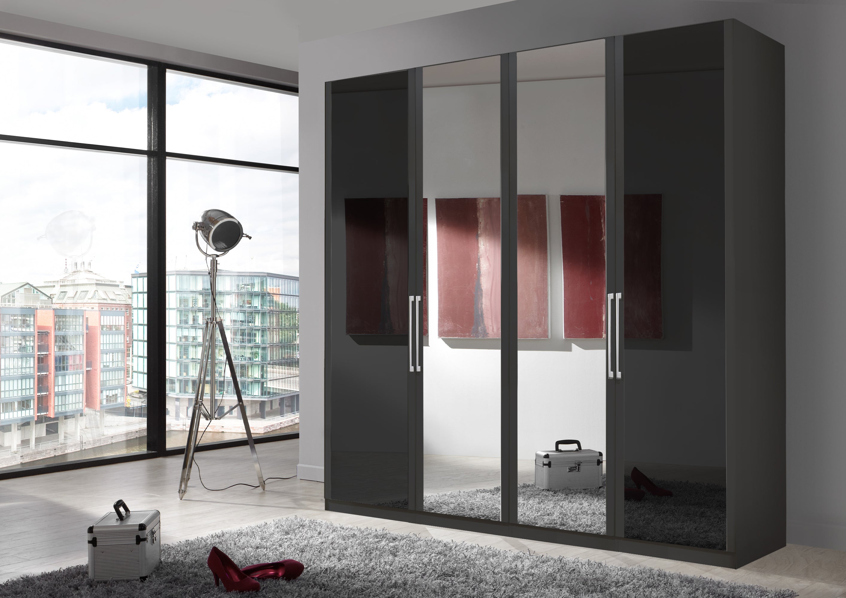 Bermuda Hinged 4 Door Wardrobe Glass Graphite 200cm