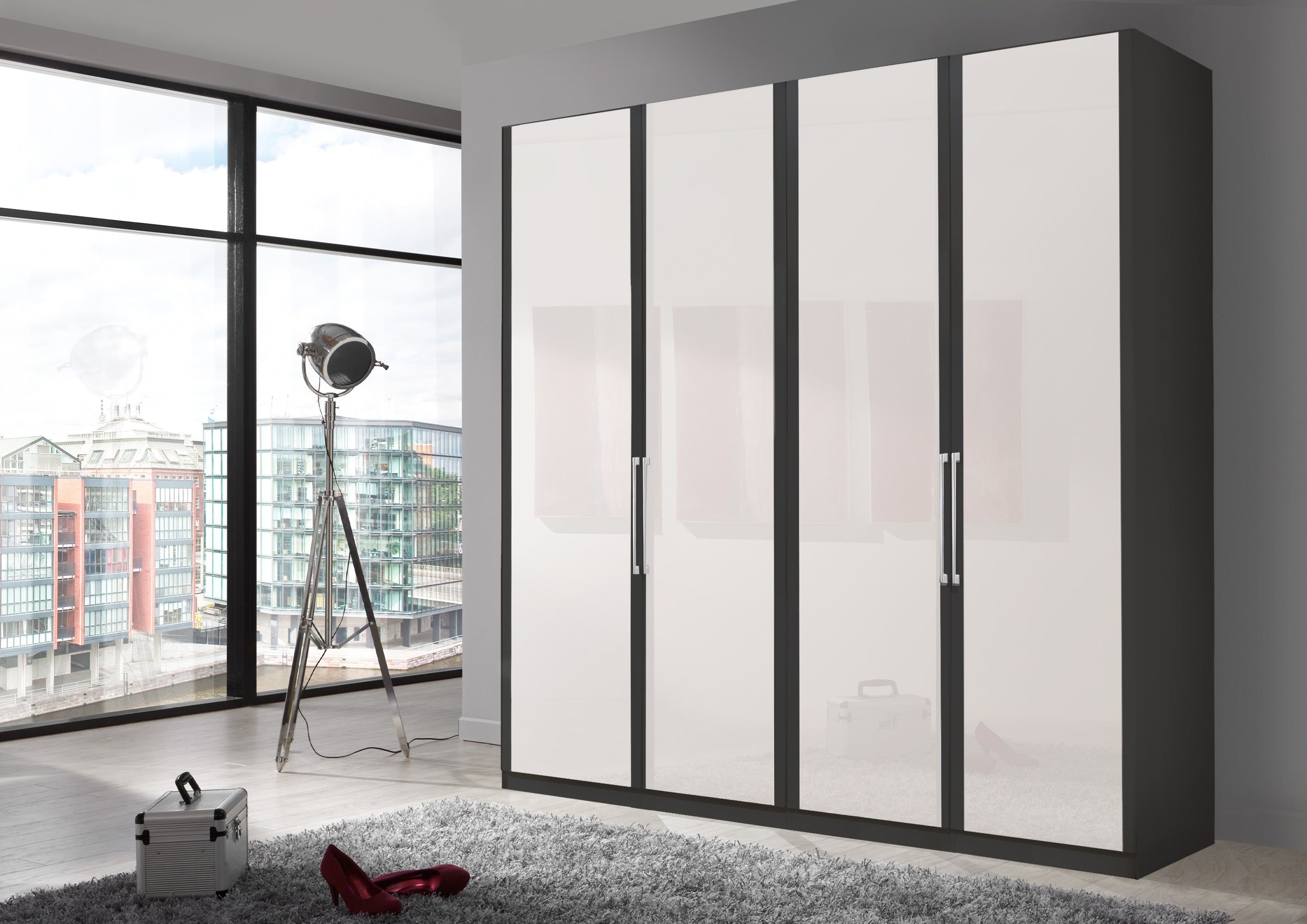 Bermuda Hinged 4 Door Wardrobe Glass White 200cm