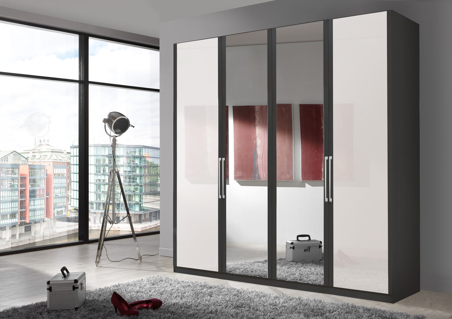 Bermuda Hinged 4 Door Wardrobe Glass White 200cm