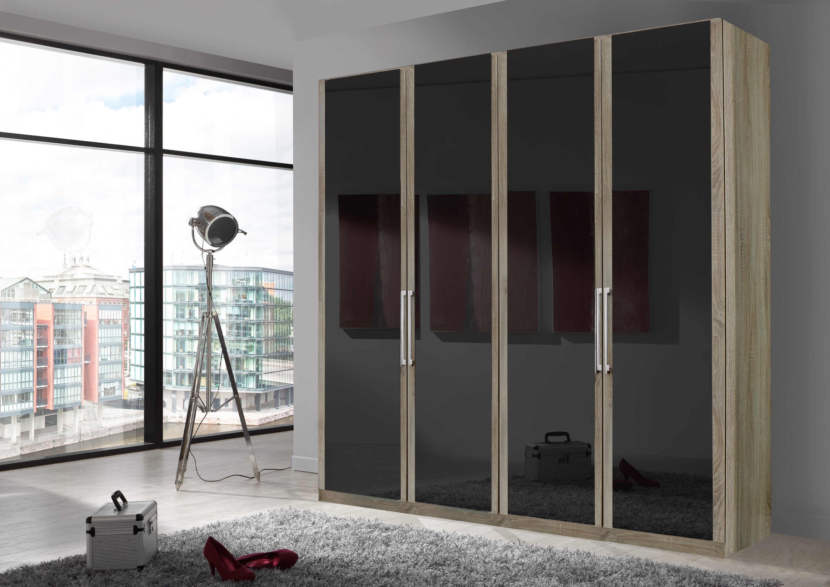 Bermuda Hinged 4 Door Wardrobe Glass Graphite 200cm