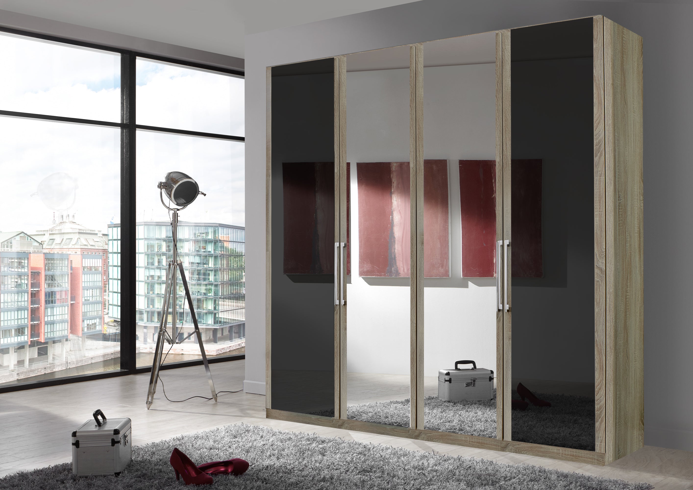 Bermuda Hinged 4 Door Wardrobe Glass Graphite 200cm