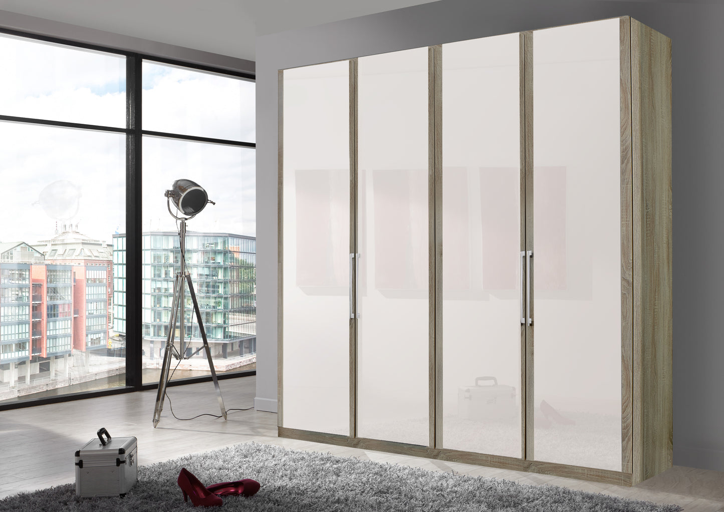 Bermuda Hinged 4 Door Wardrobe Glass White 200cm