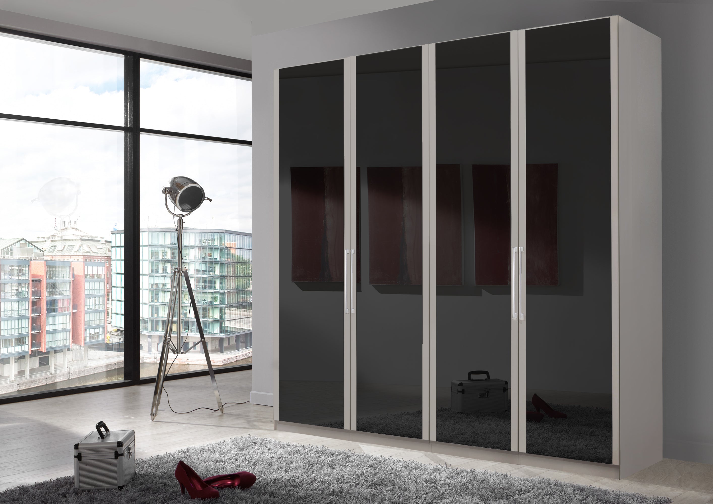 Bermuda Hinged 4 Door Wardrobe Glass Graphite 200cm