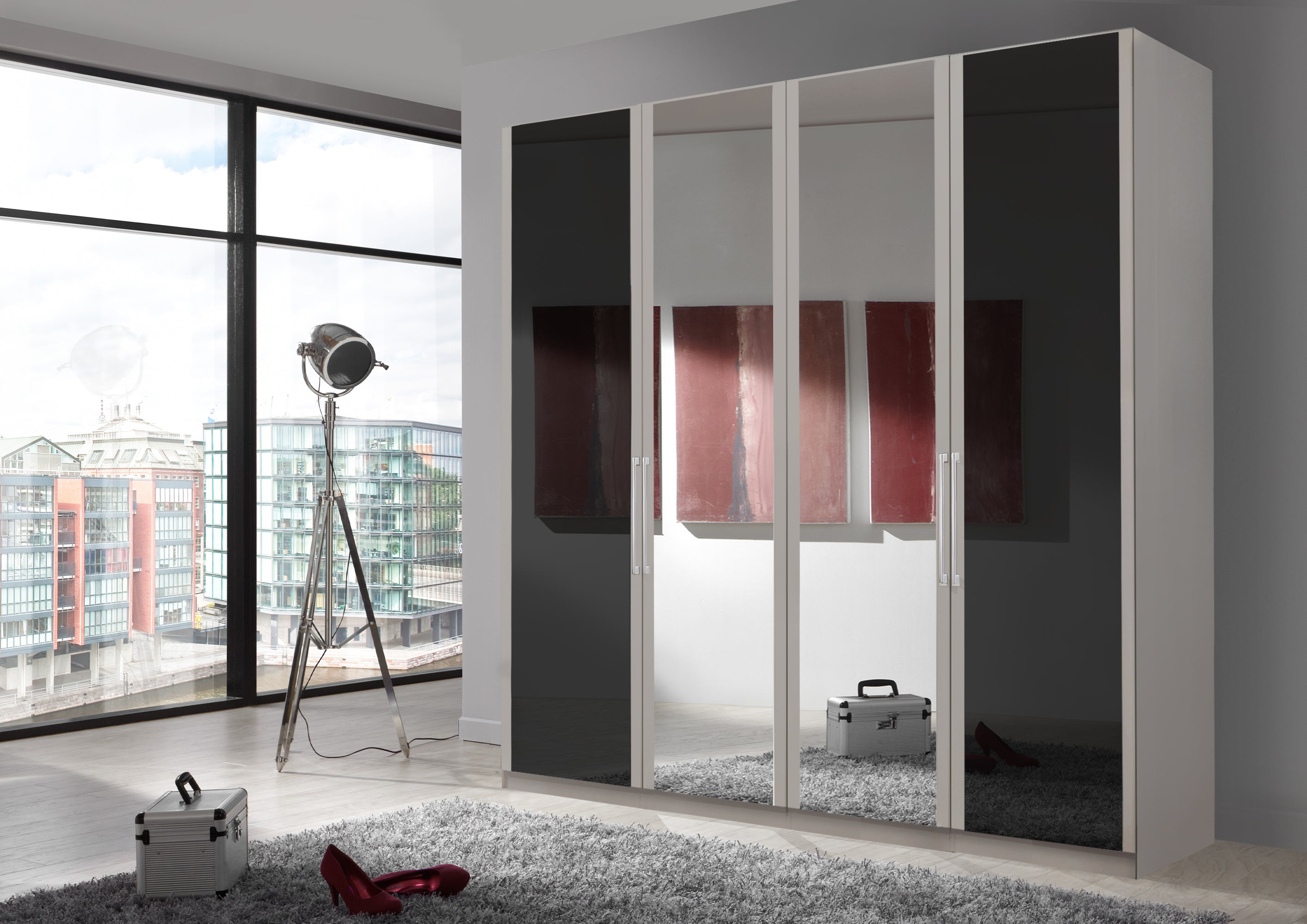 Bermuda Hinged 4 Door Wardrobe Glass Graphite 200cm