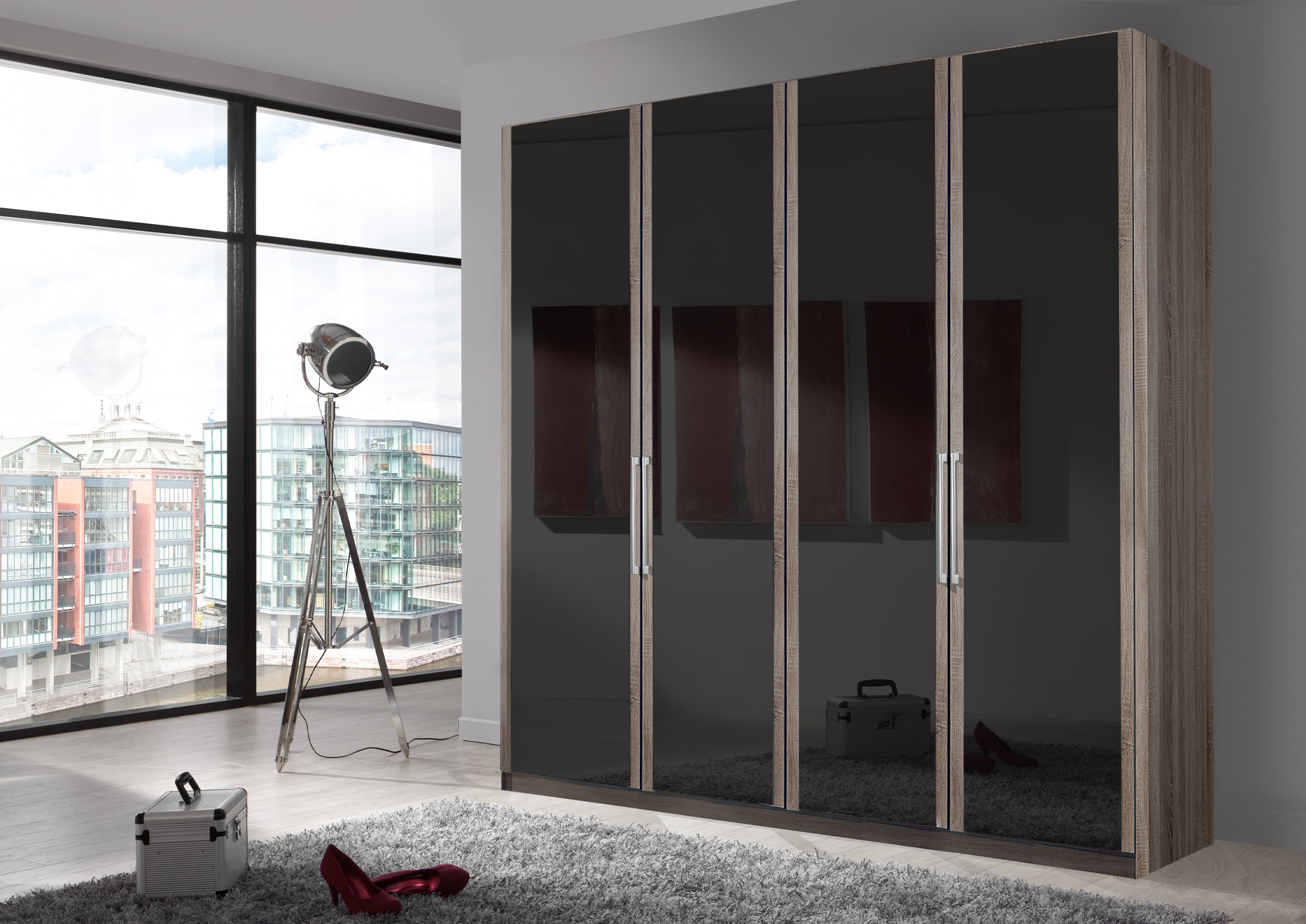 Bermuda Hinged 4 Door Wardrobe Glass Graphite 200cm
