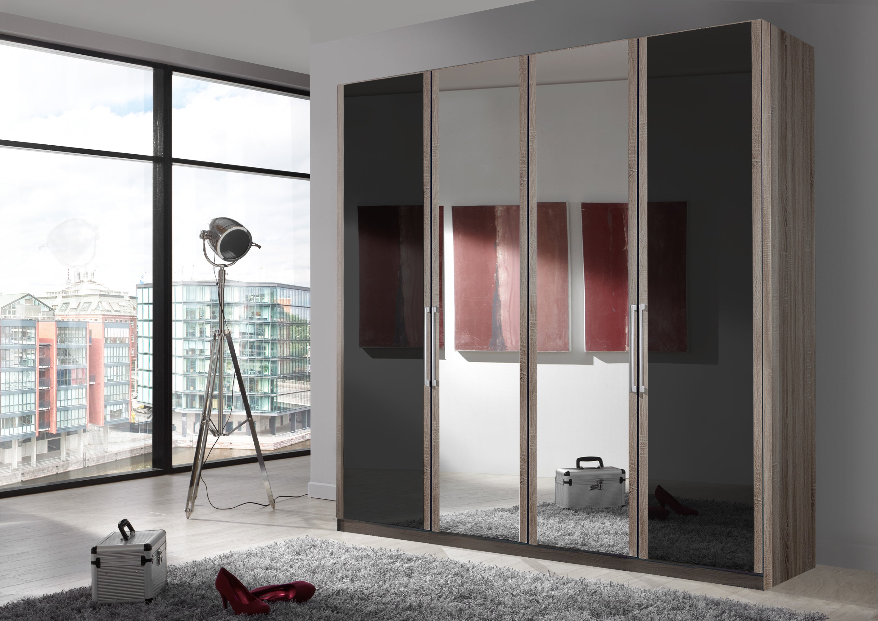 Bermuda Hinged 4 Door Wardrobe Glass Graphite 200cm