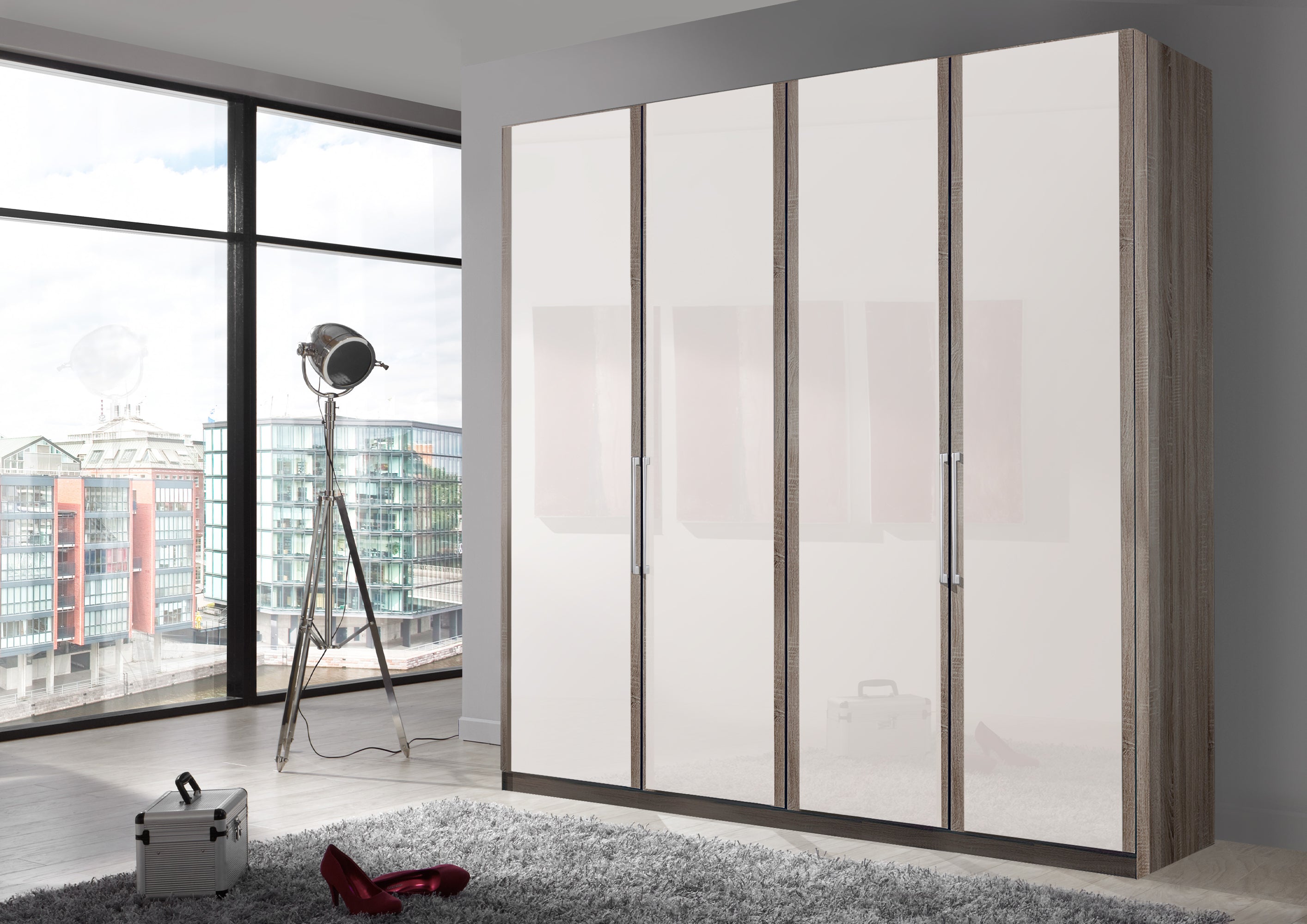Bermuda Hinged 4 Door Wardrobe Glass White 200cm