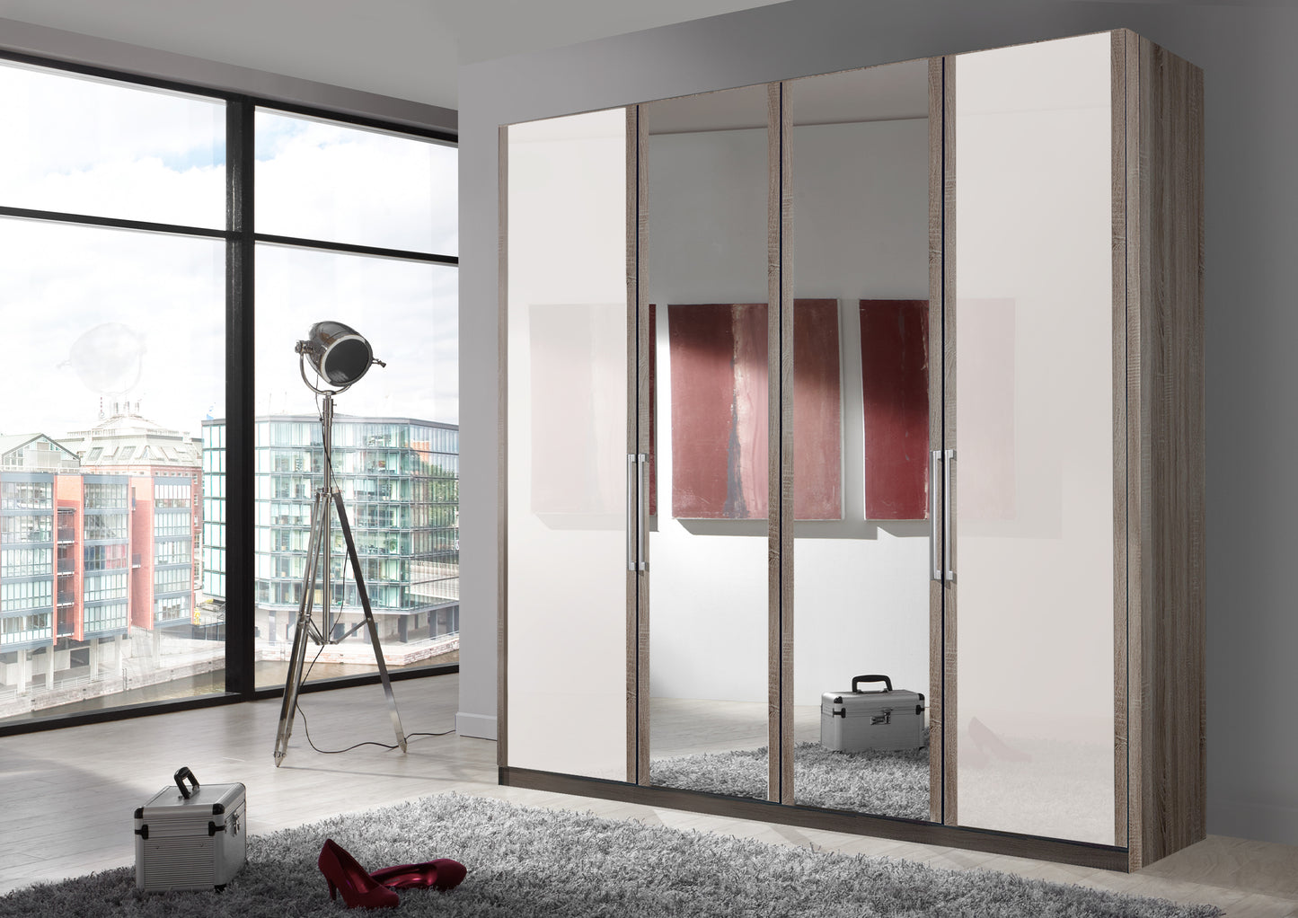 Bermuda Hinged 4 Door Wardrobe Glass White 200cm