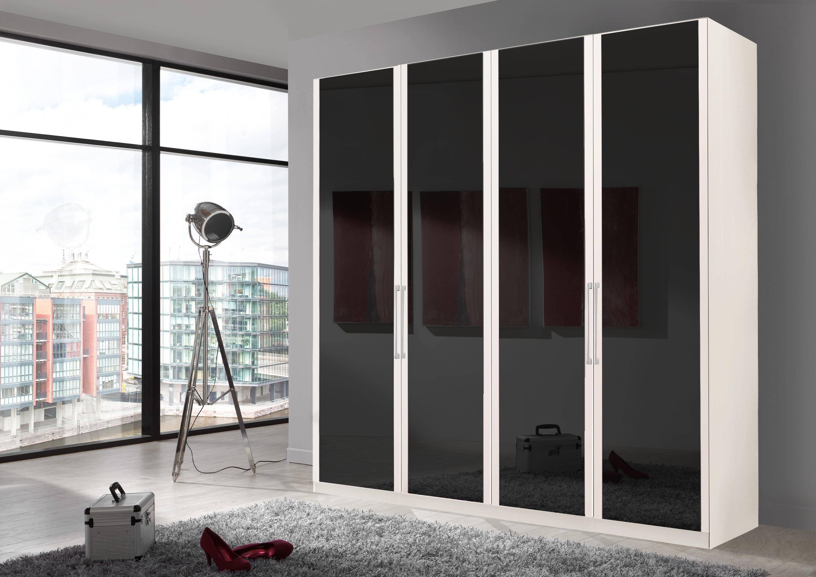 Bermuda Hinged 4 Door Wardrobe Glass Graphite 200cm